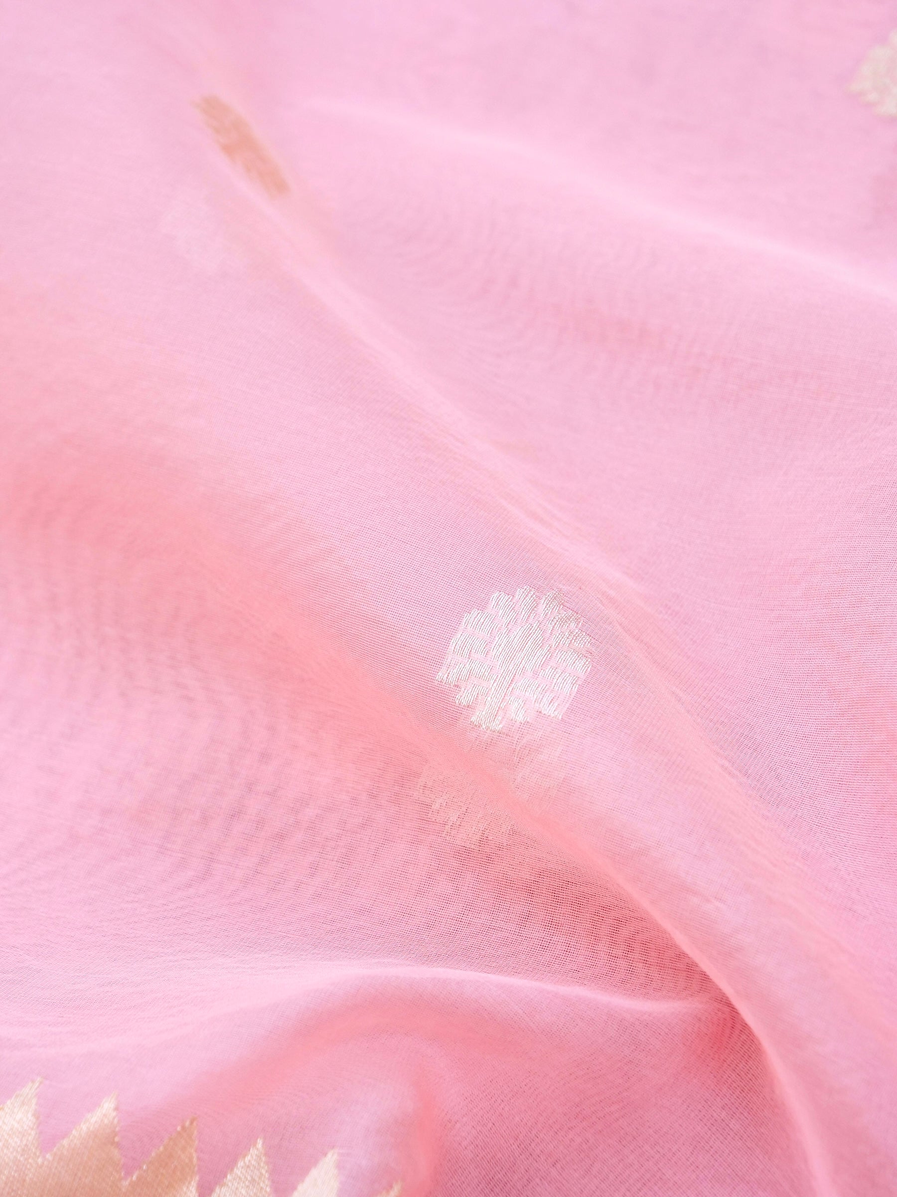 Banarasi Kora Silk Kadwa Handloom Saree with Paithani Border | Baby Pink - Khinkhwab