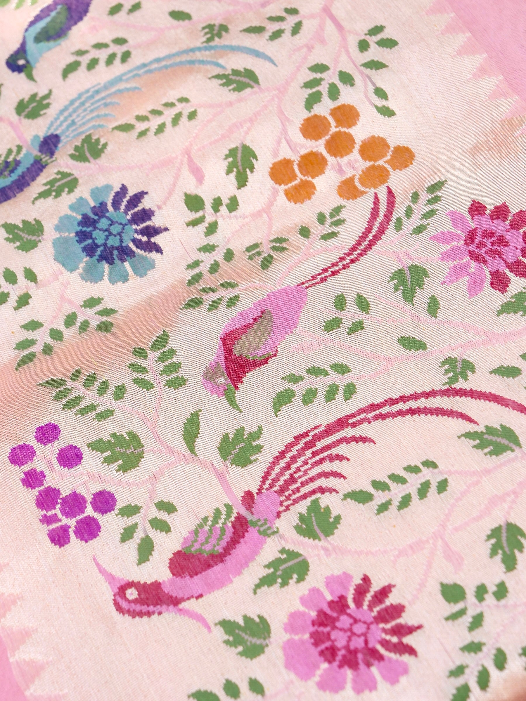 Banarasi Kora Silk Kadwa Handloom Saree with Paithani Border | Baby Pink - Khinkhwab