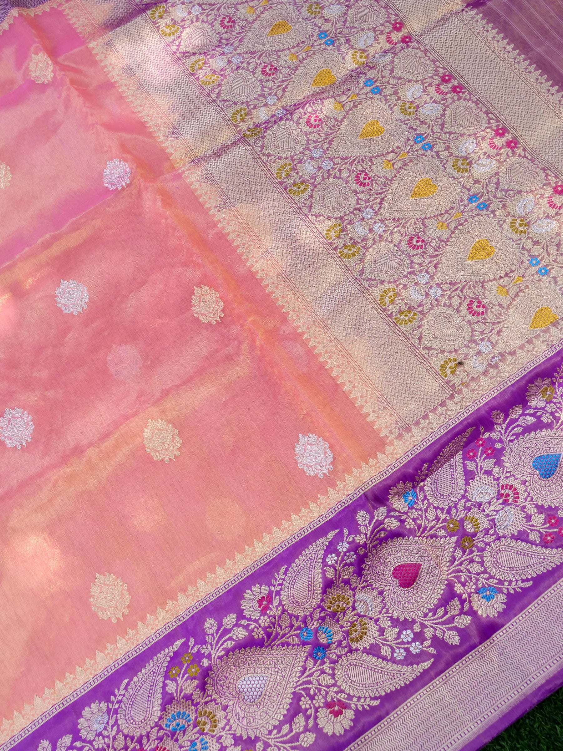 Banarasi Pure Silk Tissue Kadwa Handloom Saree | Peach - Khinkhwab