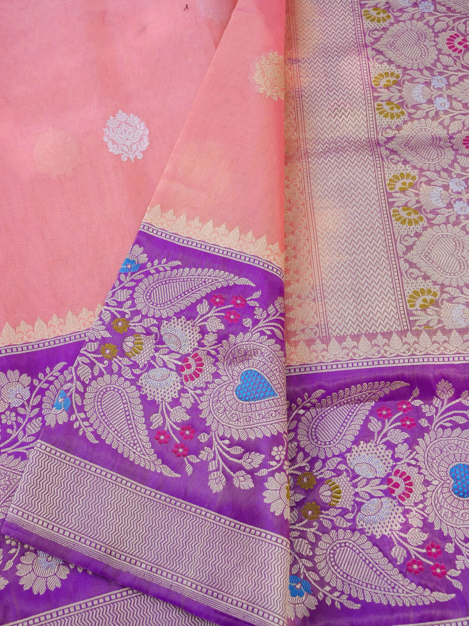 Banarasi Pure Silk Tissue Kadwa Handloom Saree | Peach - Khinkhwab