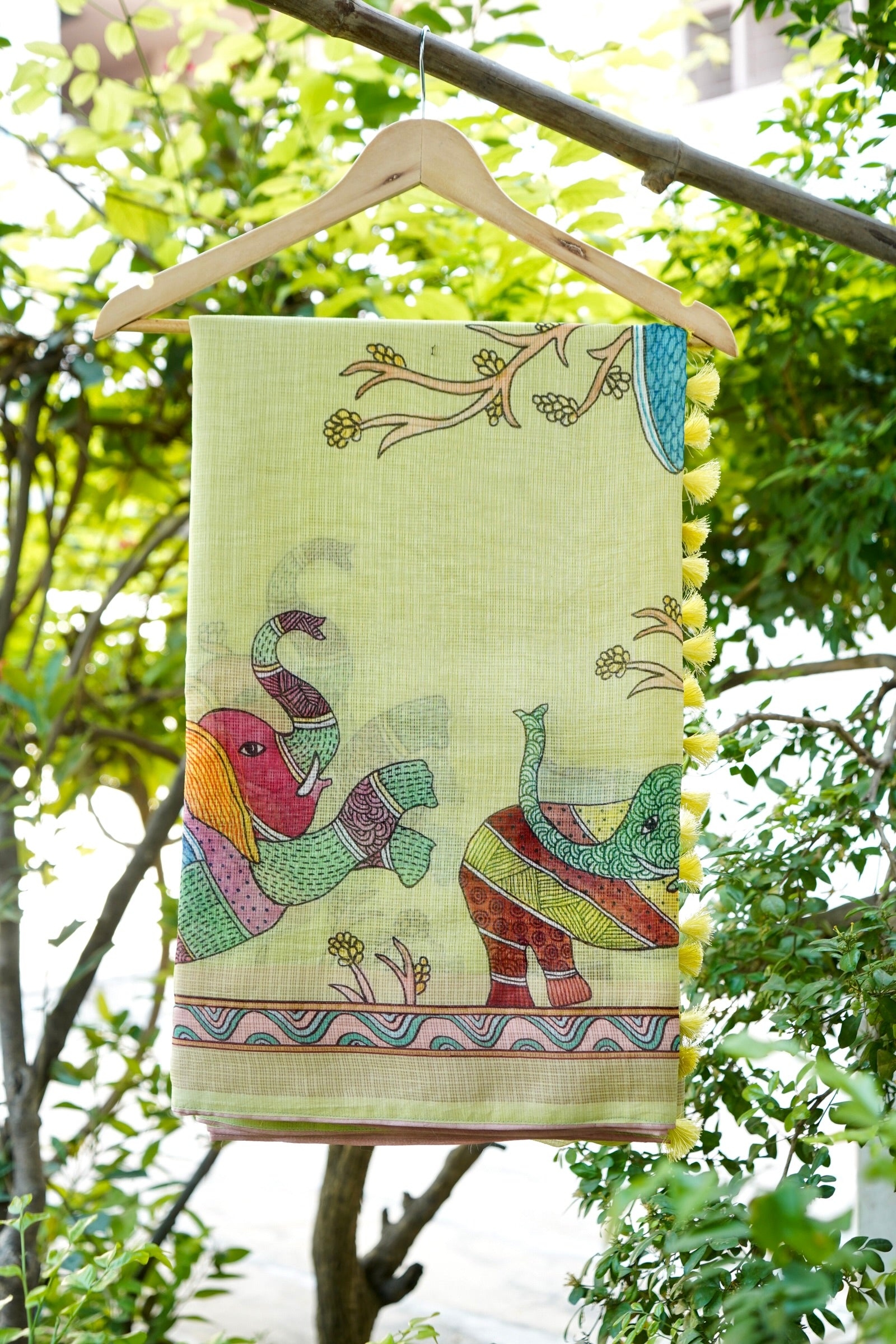 Gaj Gond Print Kota Saree in Lemon Yellow - Khinkhwab
