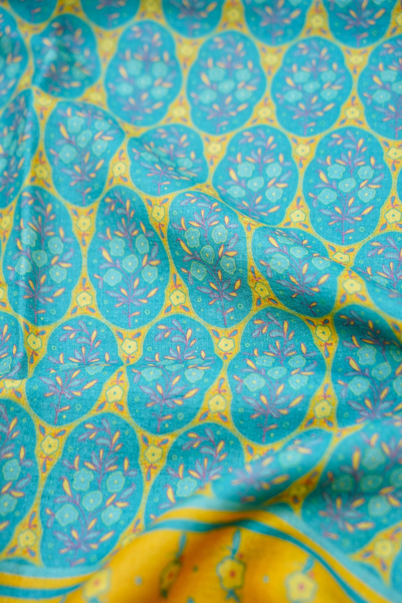 Finch Yellow & Blue Titli Print Tussar Saree - Khinkhwab