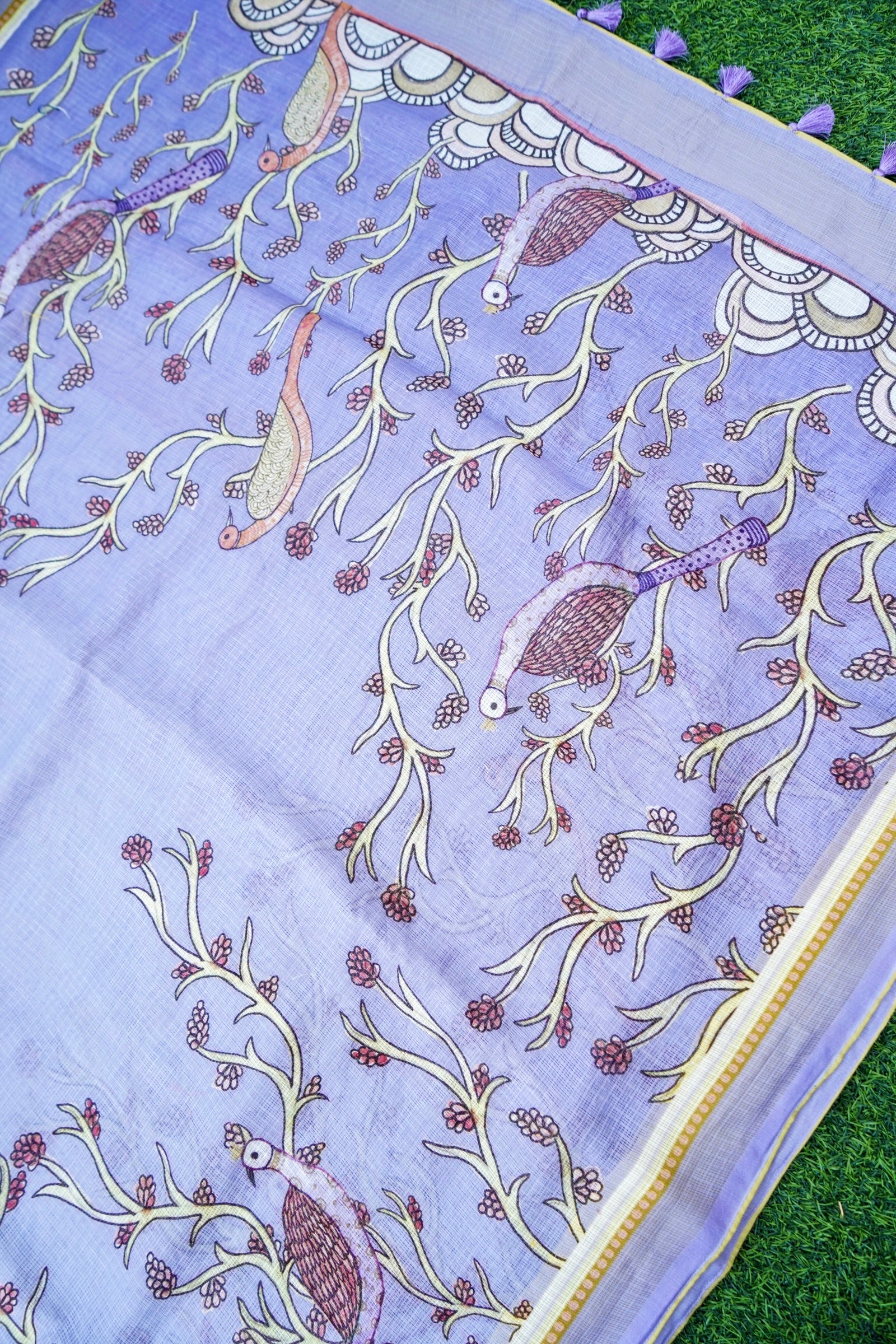Chakor Gond Print Kota Saree in Lavender - Khinkhwab