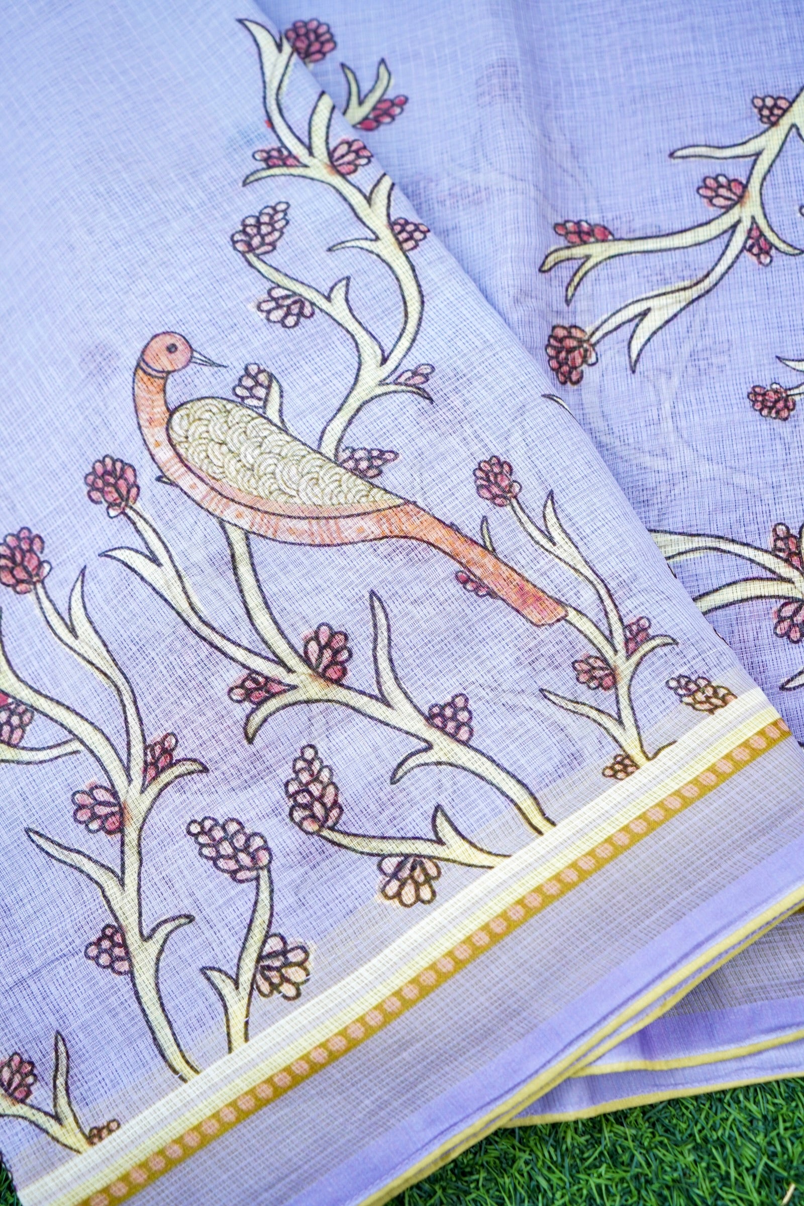 Chakor Gond Print Kota Saree in Lavender - Khinkhwab