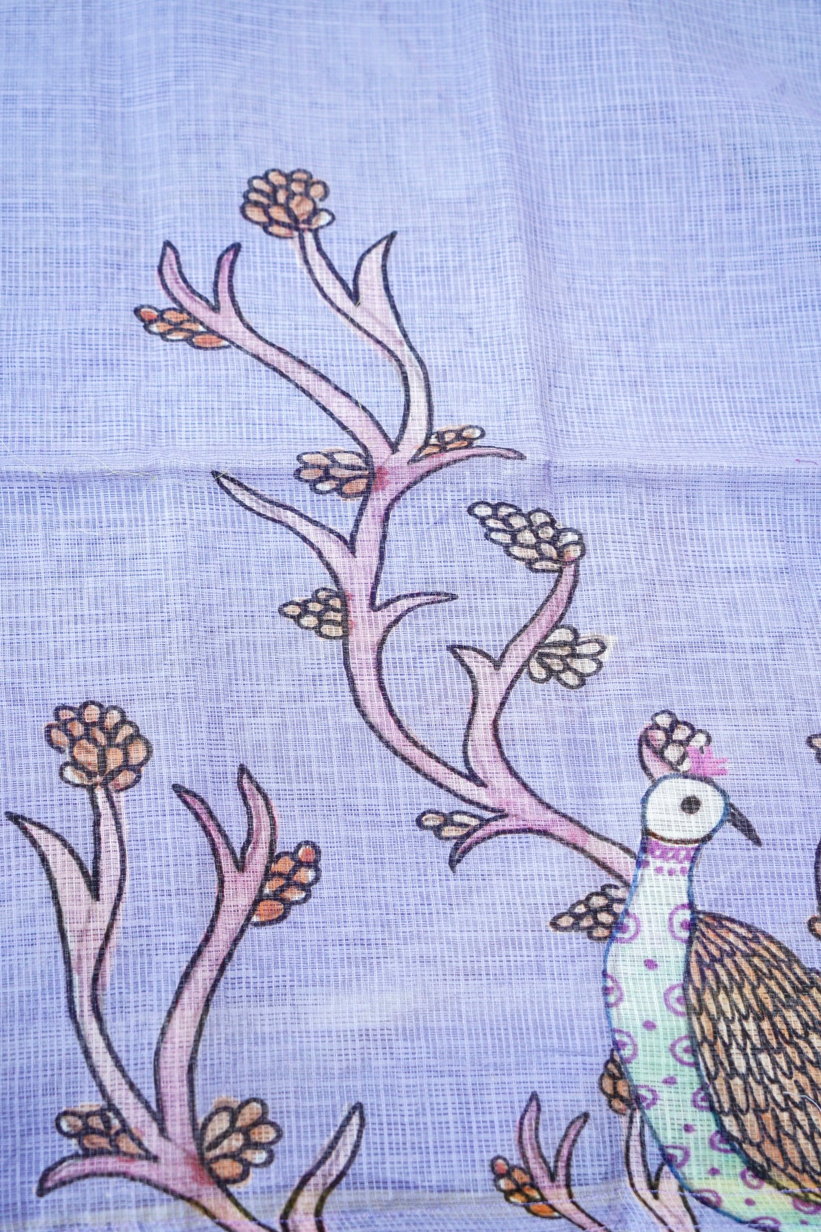 Chakor Gond Print Kota Saree in Lavender - Khinkhwab