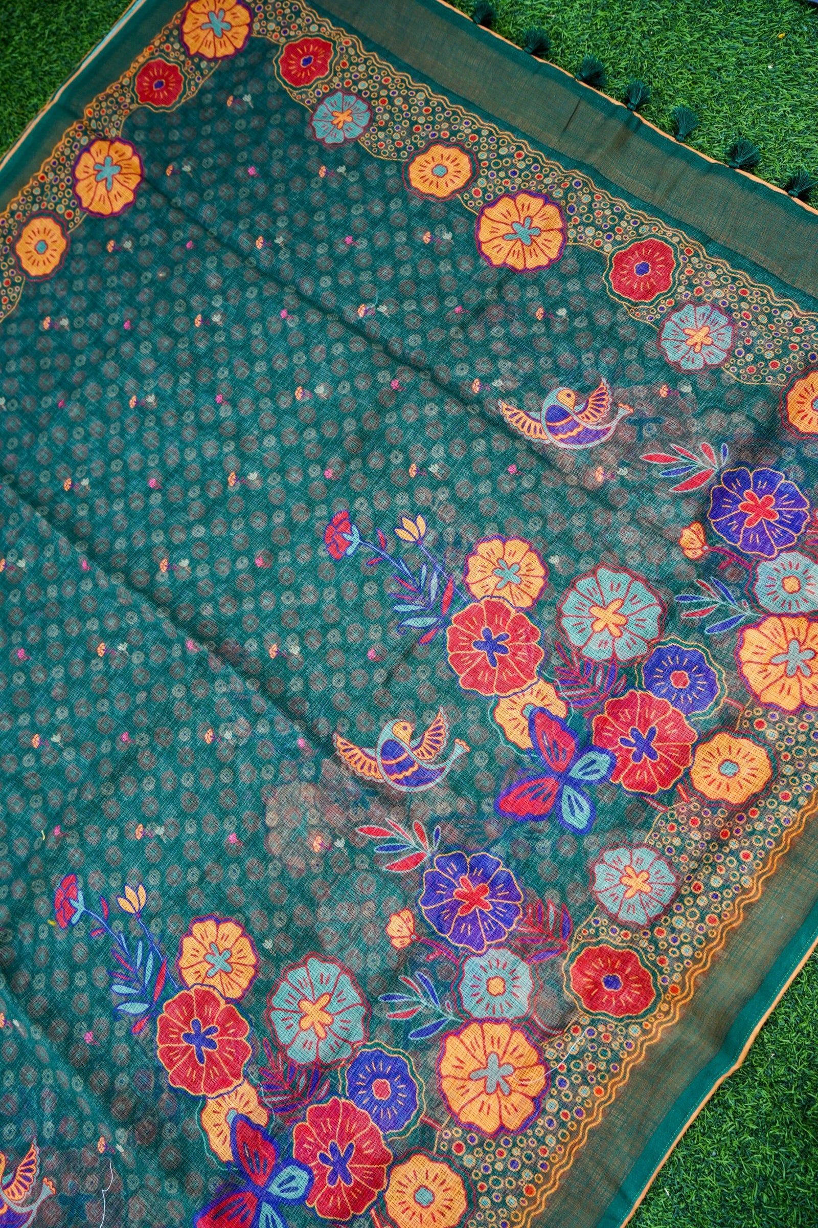 Jay Teal & Multicolour Titli Print Kota Saree - Khinkhwab