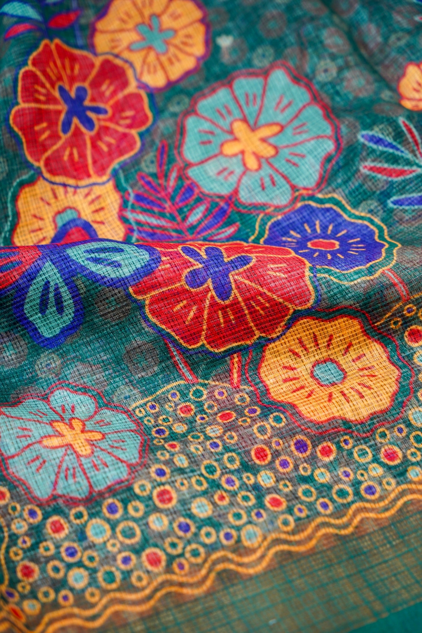 Jay Teal & Multicolour Titli Print Kota Saree - Khinkhwab