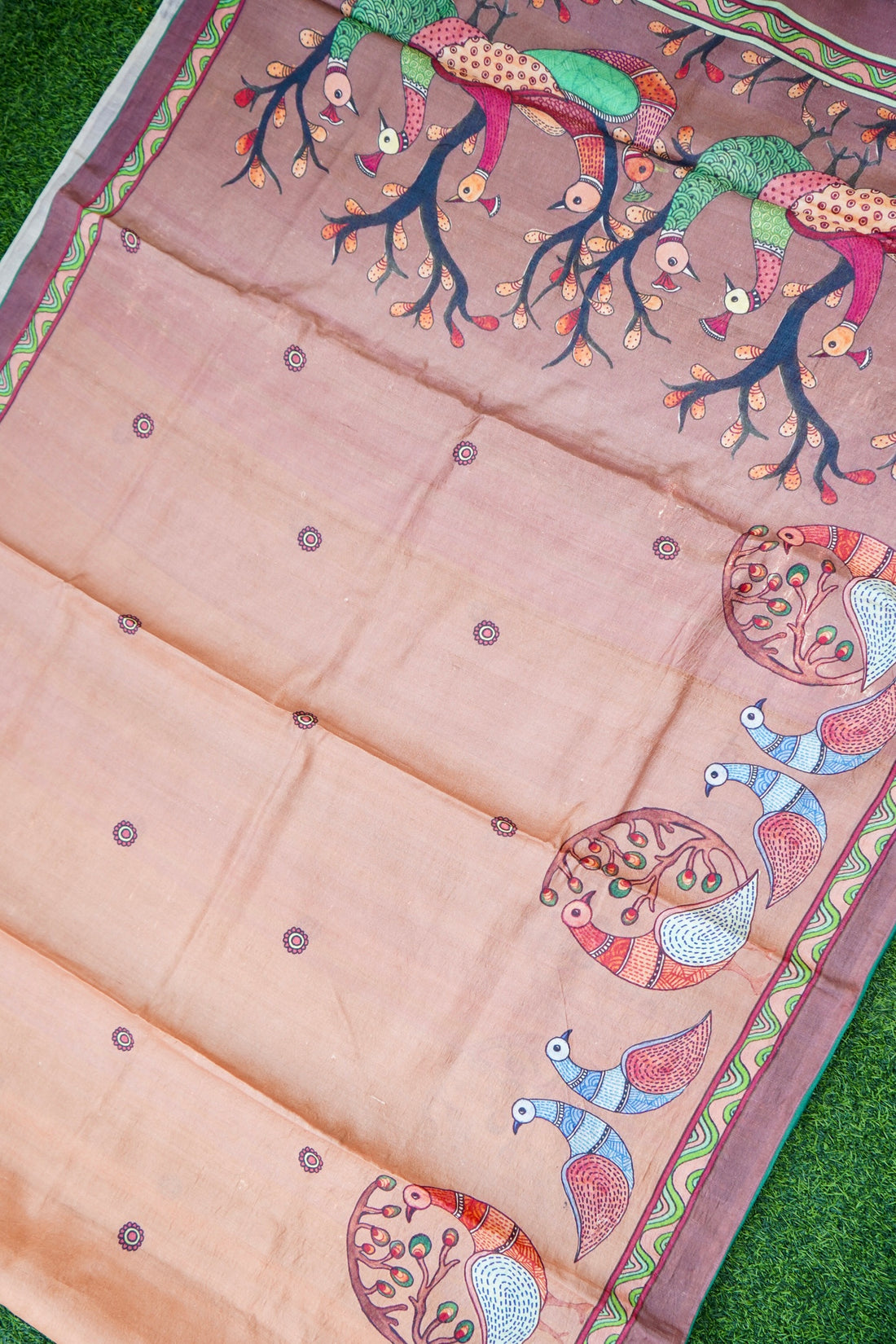 Palash Gond Print Tussar Saree in Copper - Khinkhwab