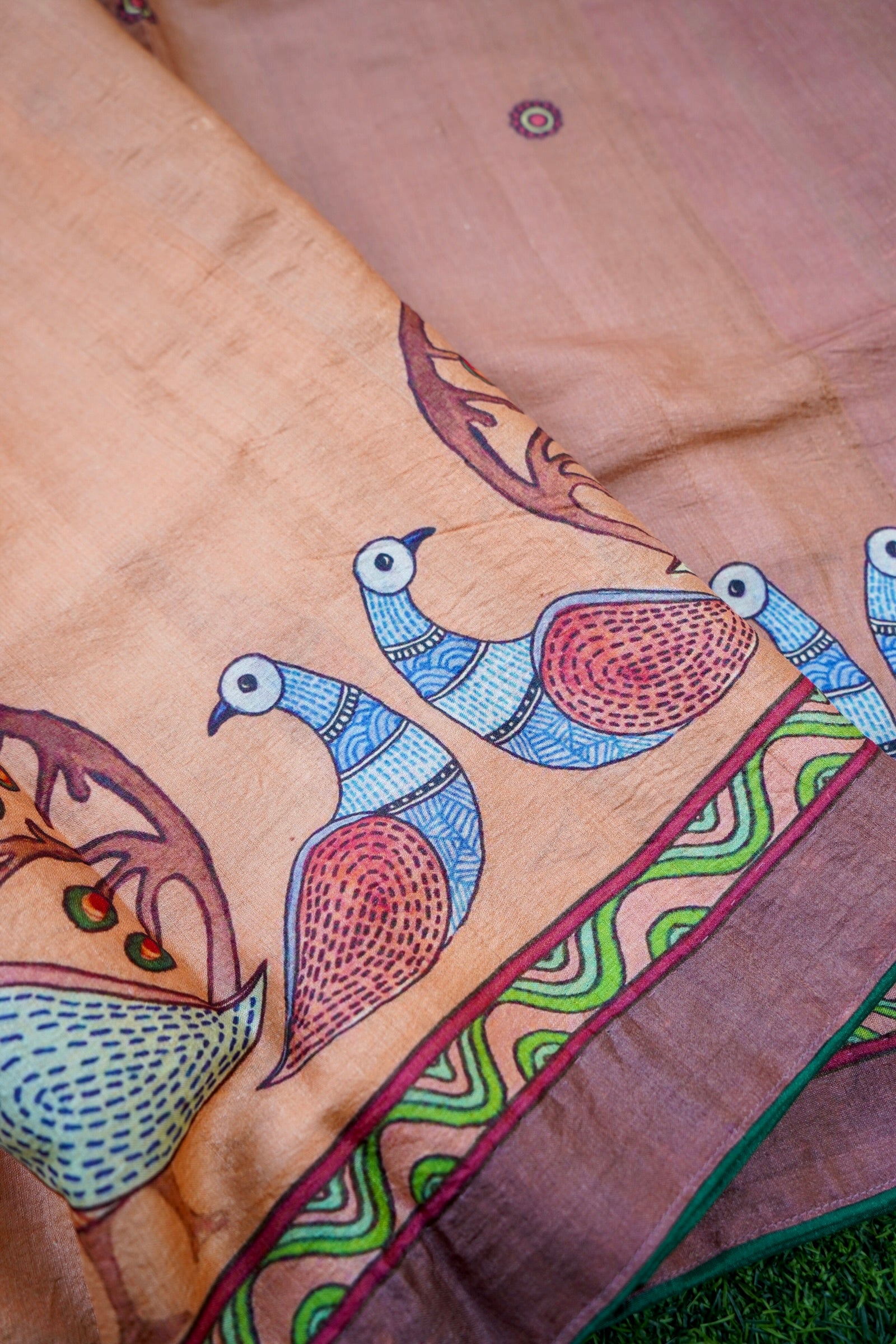 Palash Gond Print Tussar Saree in Copper - Khinkhwab