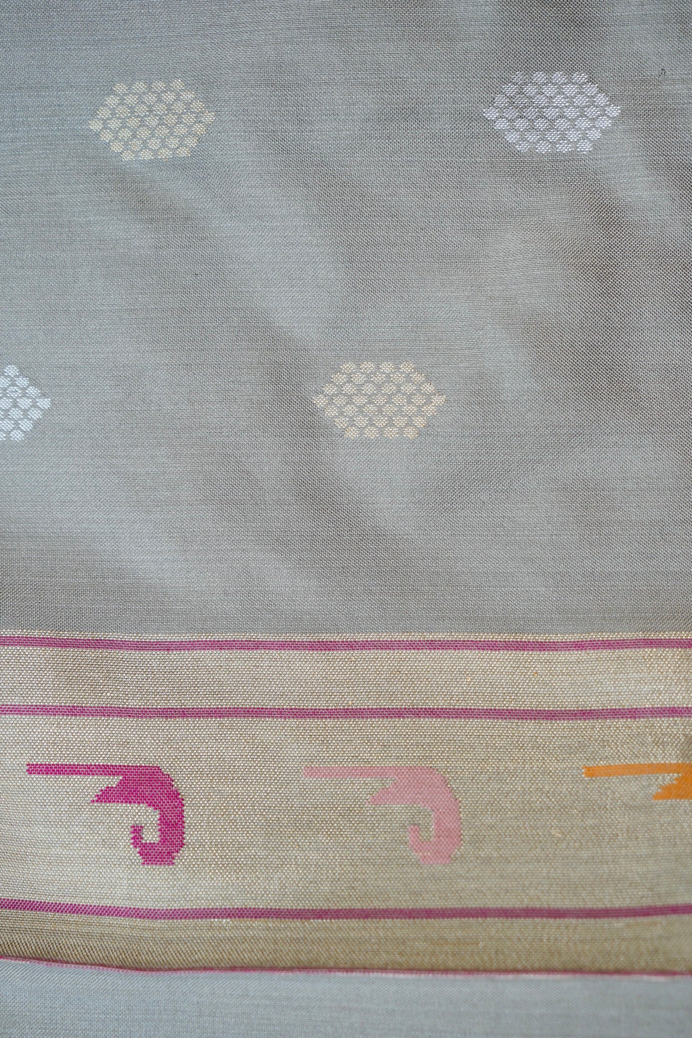 Banarasi Katan Silk Ektara Real Zari Handwoven Saree in Silver Grey - Khinkhwab