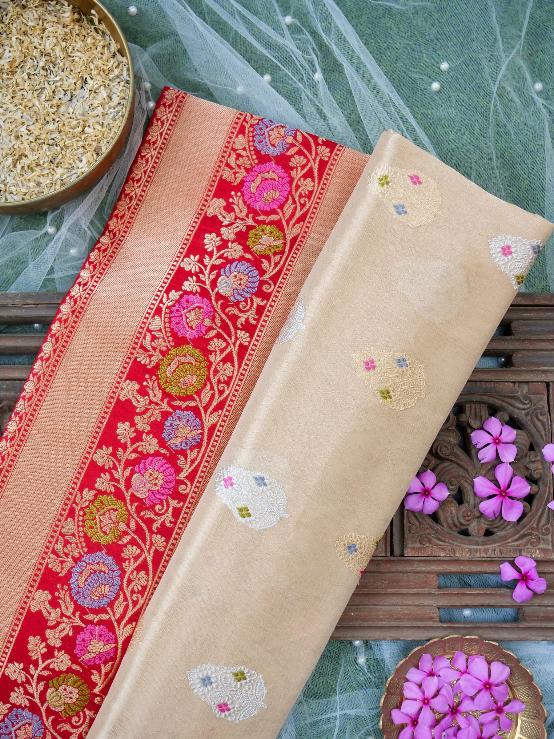 Banarasi Pure Silk Tissue Kadwa Handloom Saree | Ivory - Khinkhwab