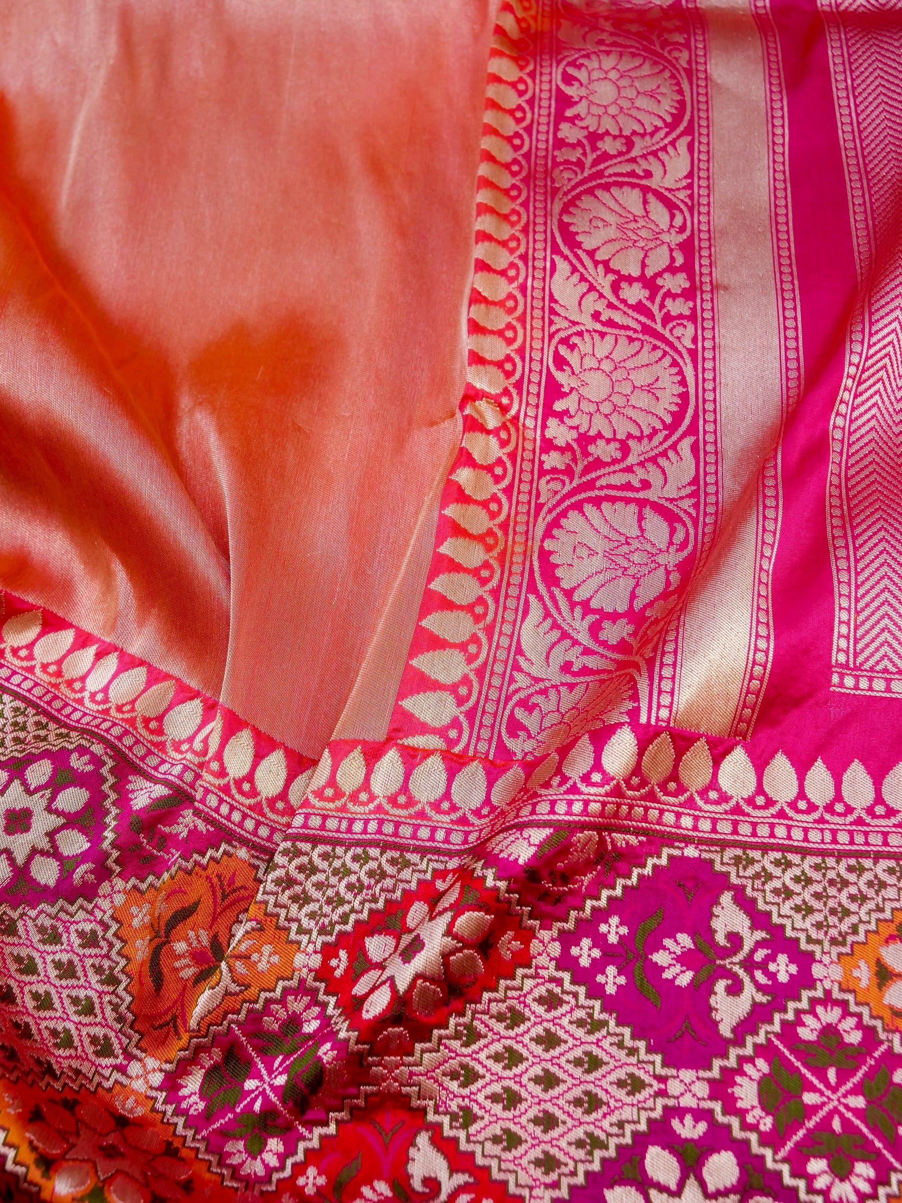 Banarasi Pure Silk Tissue Saree with Patola Border | Peach - Khinkhwab
