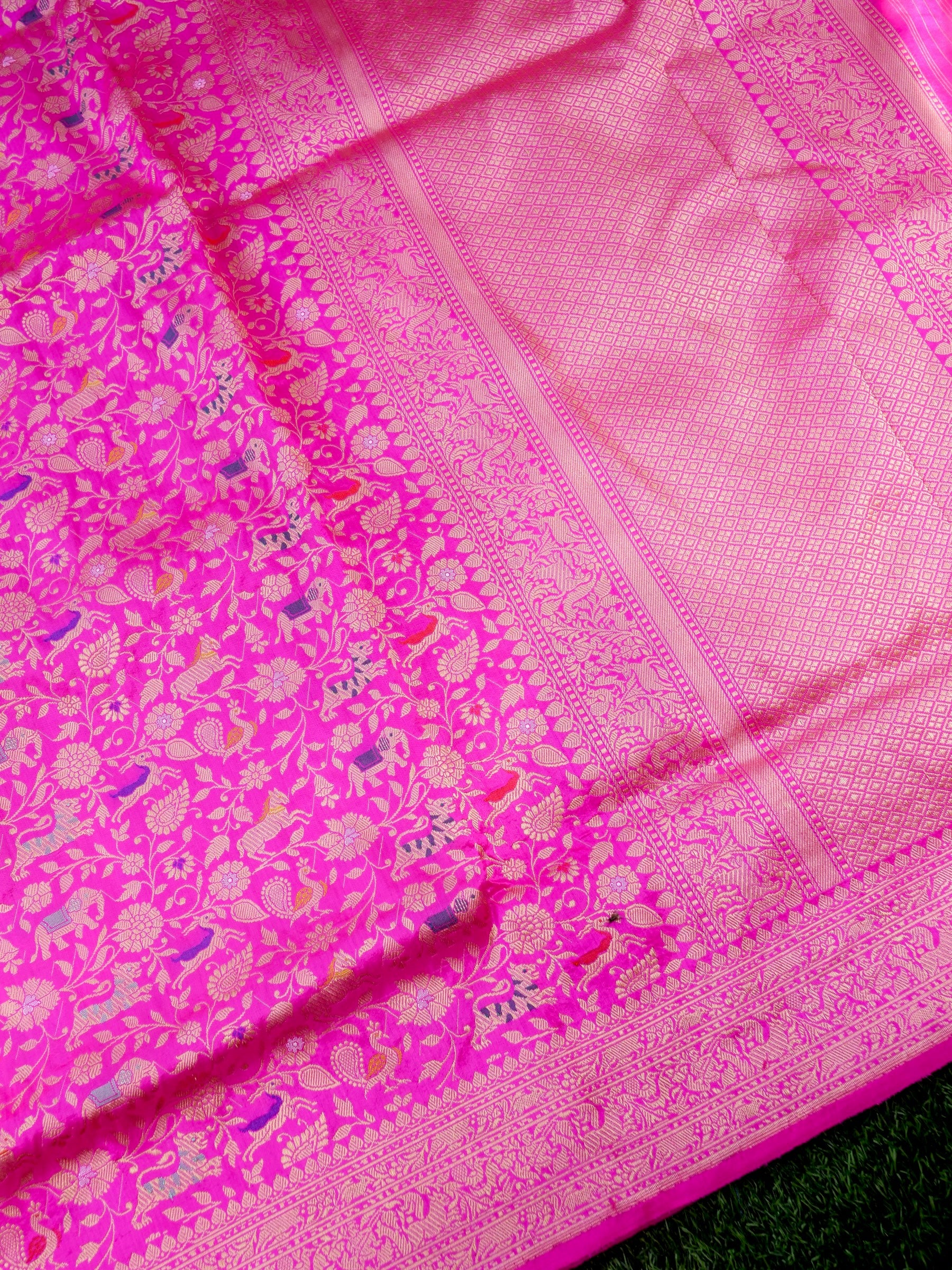 Handloom Banarasi Katan Silk Shikargah Saree | Pink - Khinkhwab
