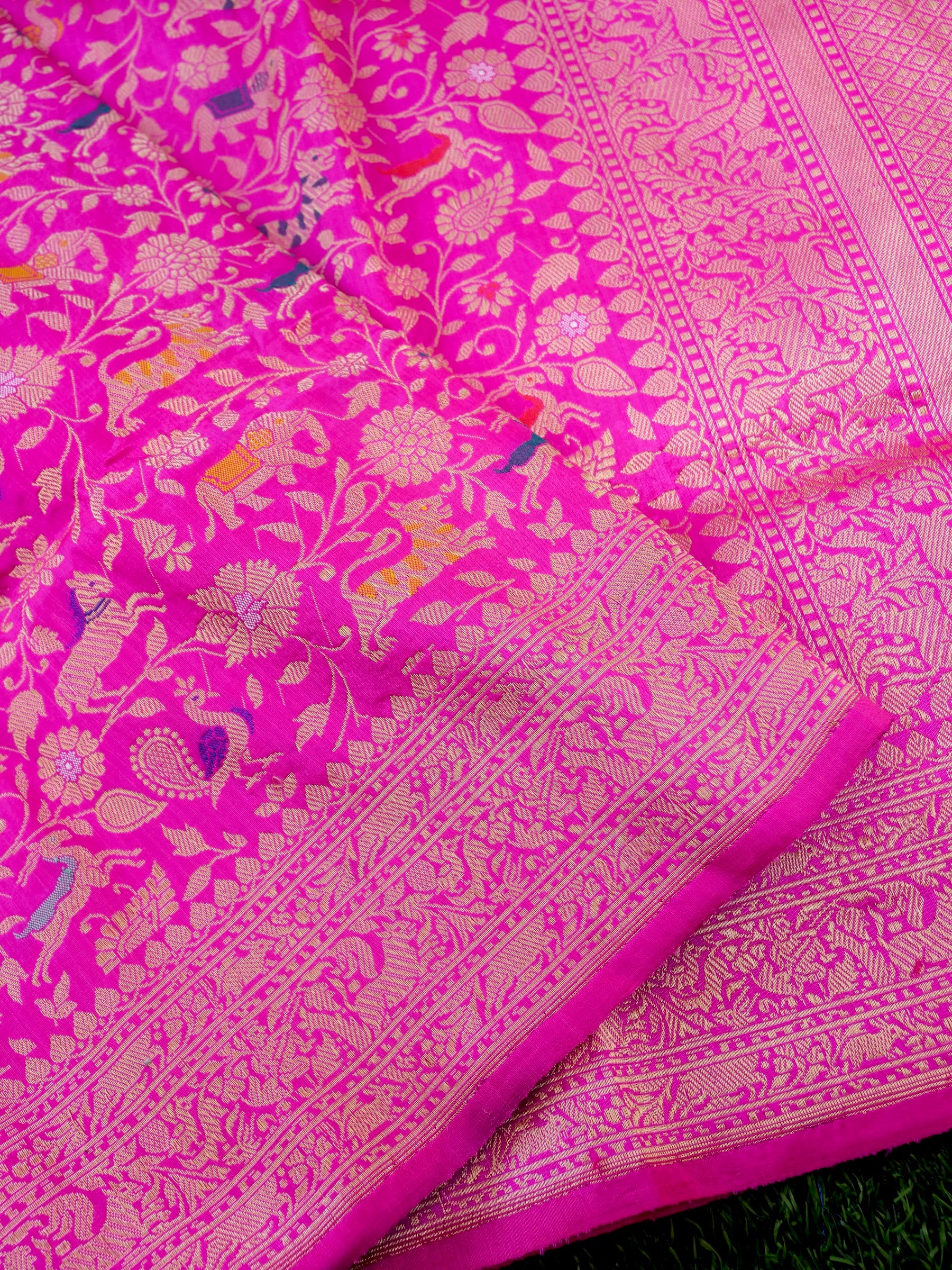 Handloom Banarasi Katan Silk Shikargah Saree | Pink - Khinkhwab