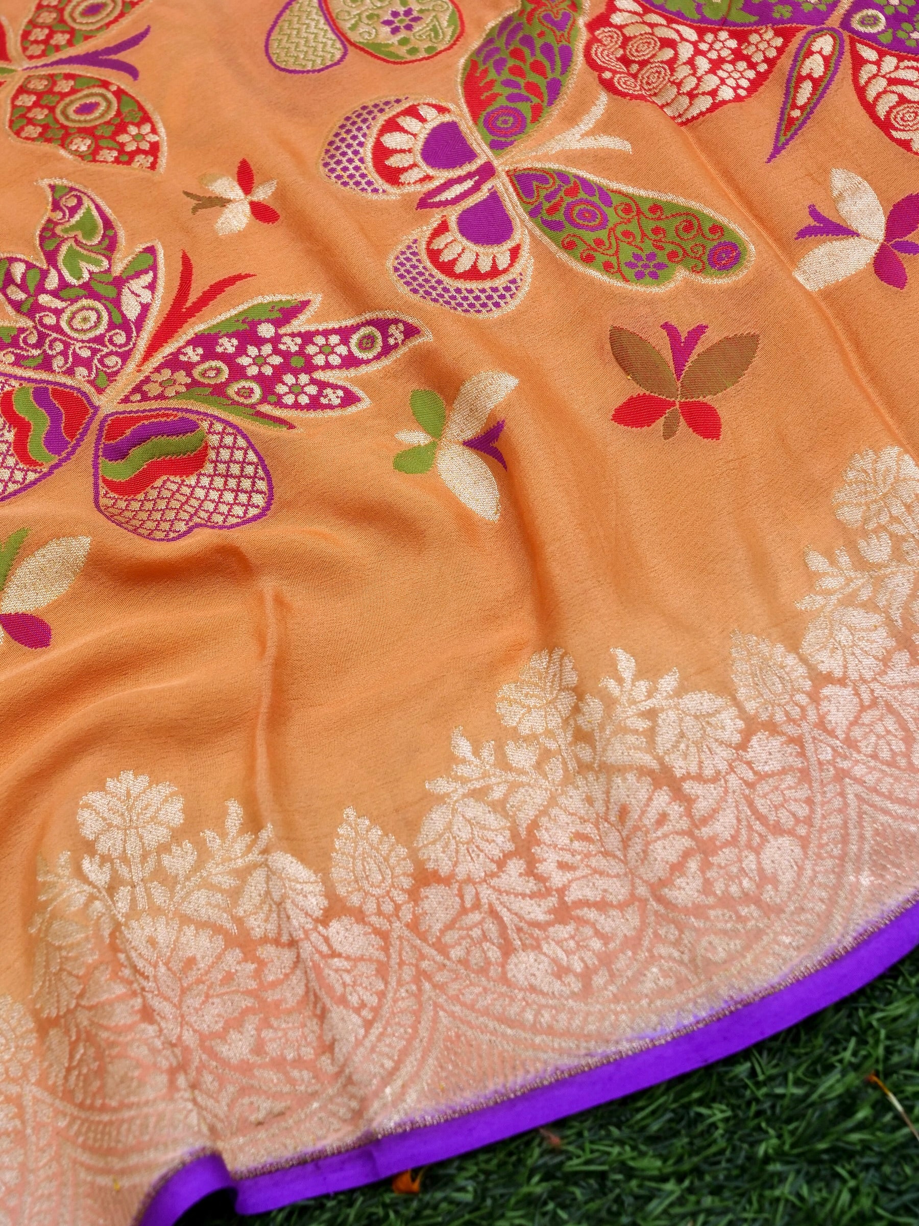 Palchhin | Handloom Banarasi Georgette Meenakari Butterfly Dupatta - Khinkhwab