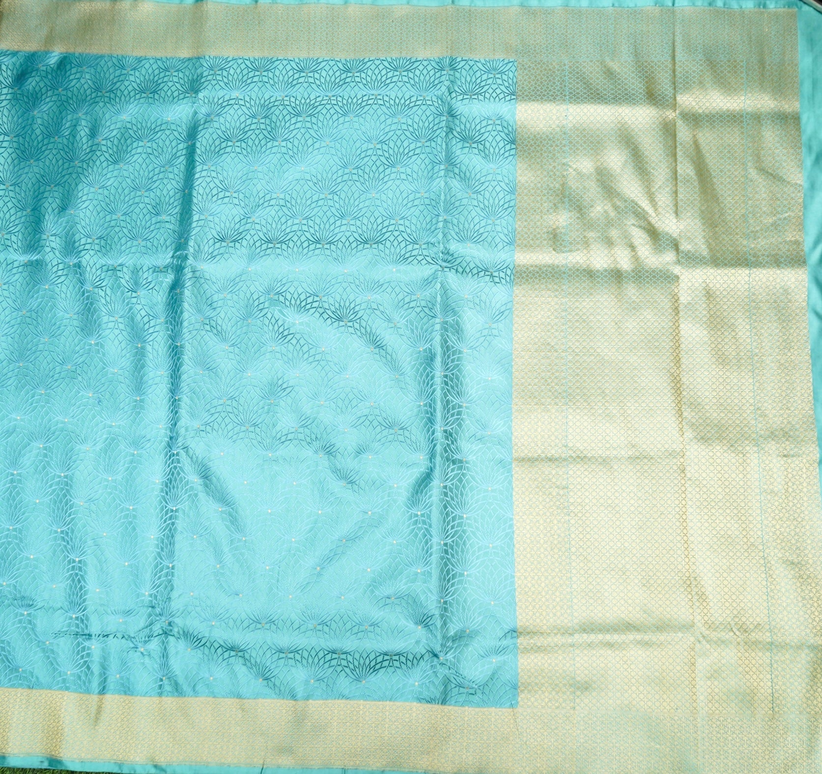 Mashru Silk Tanchoi Kamal Jaal Handwoven Banarasi Saree in Sky Blue