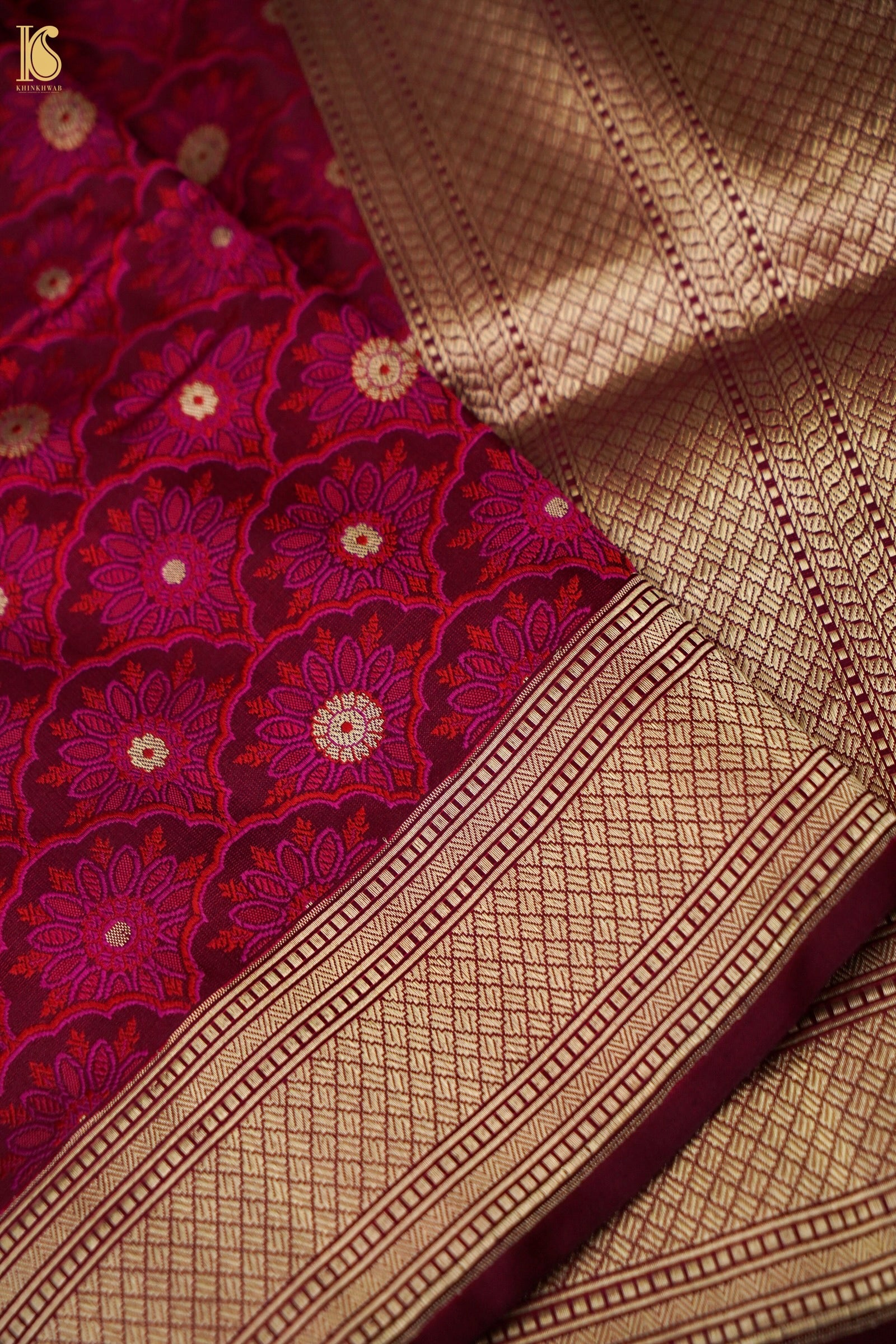 Katan Silk Meenakari Jaal Handwoven Banarasi Saree in Wine