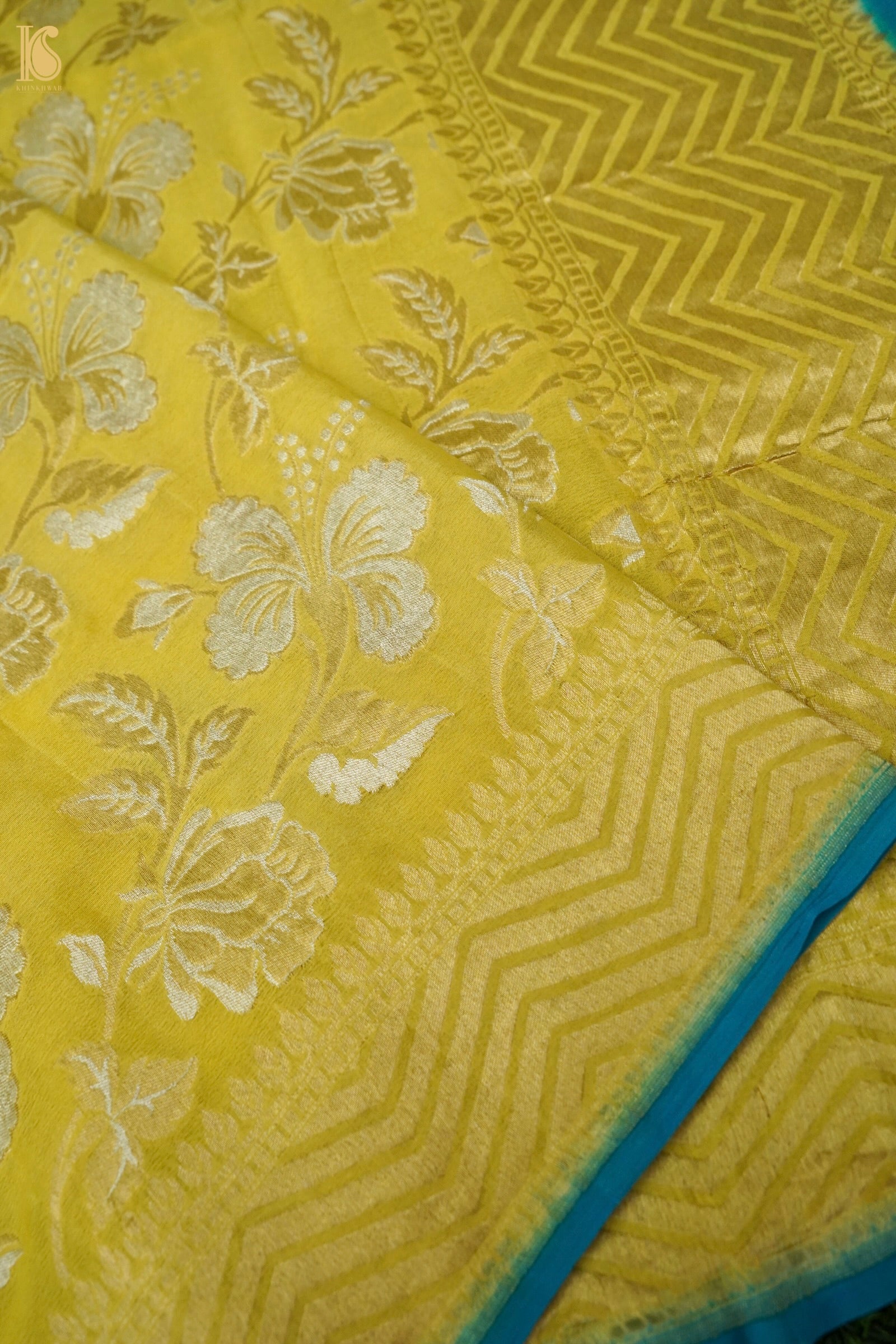 Banarasi Georgette Dahlia Dupatta in Yellow