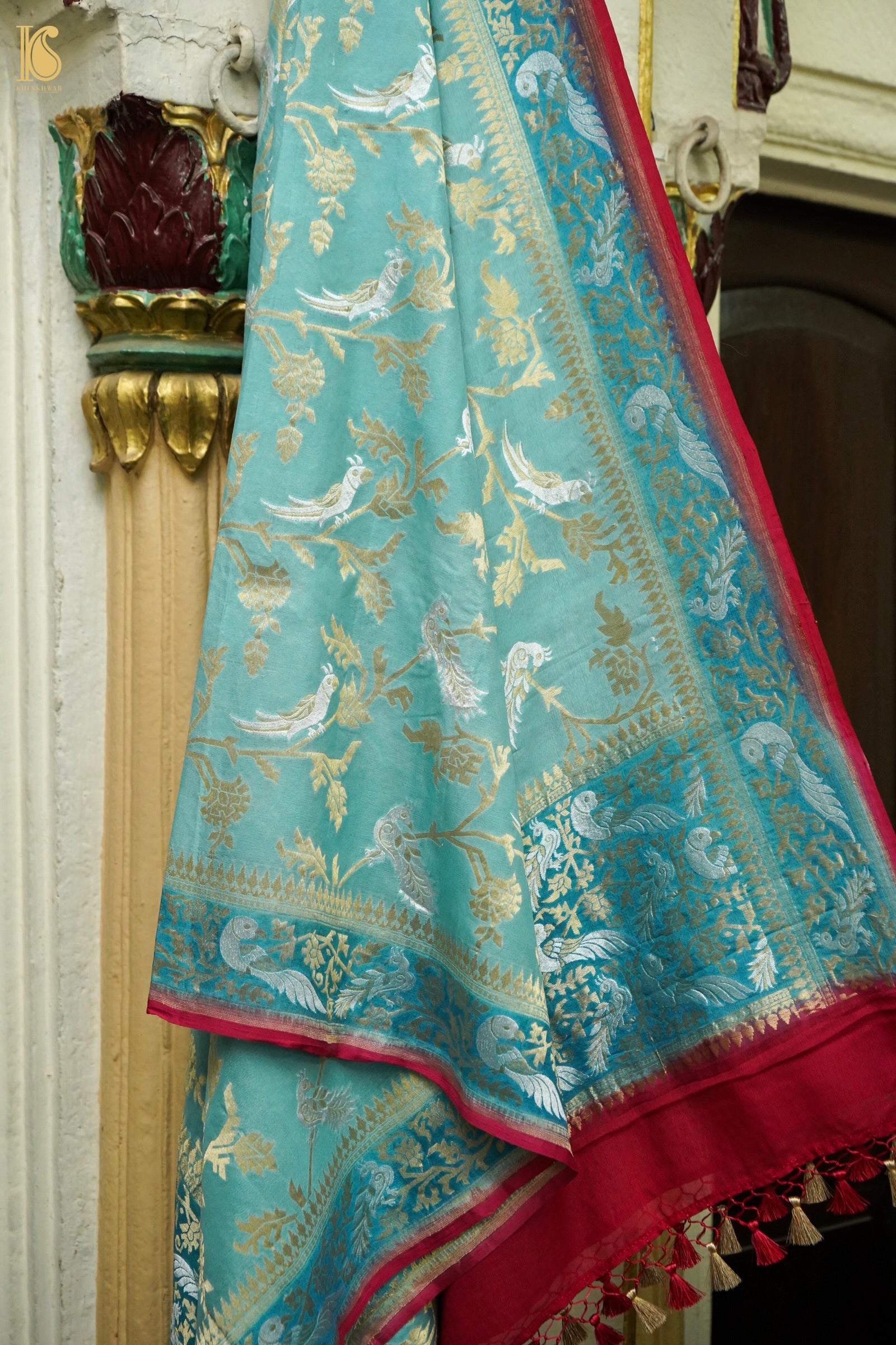 Banarasi Georgette Birds Dupatta in Blue
