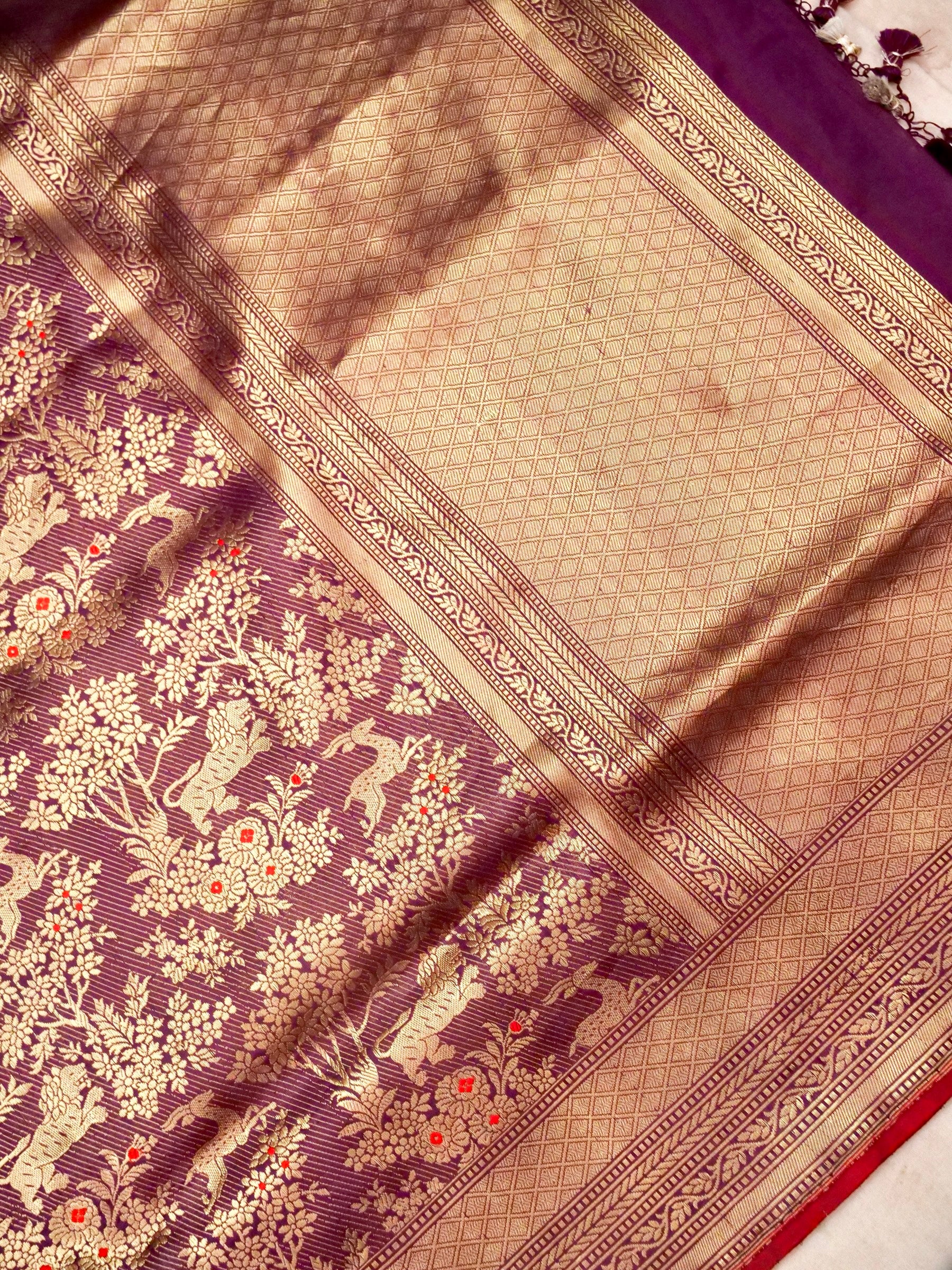 Handloom Banarasi Katan Silk Shikargah Jungle Saree - Khinkhwab