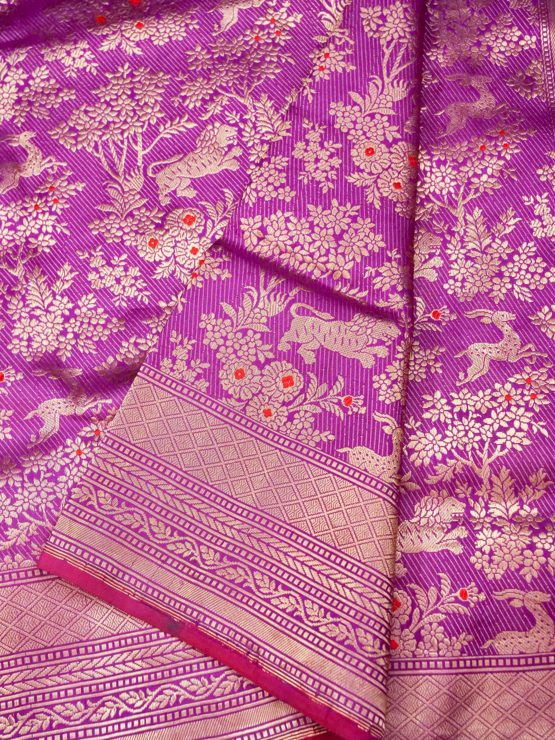 Handloom Banarasi Katan Silk Shikargah Jungle Saree - Khinkhwab
