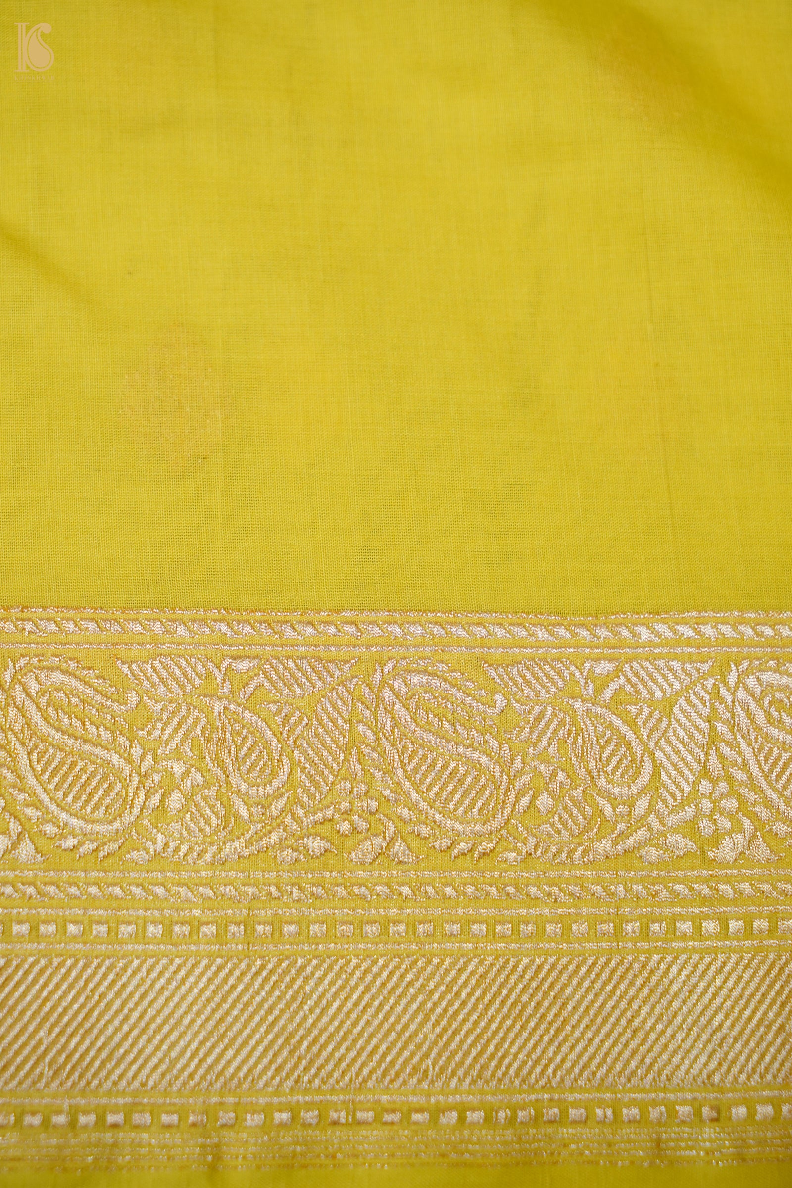 Cotton Kadwa Butidar Handwoven Banarasi Saree in Lemon Yellow