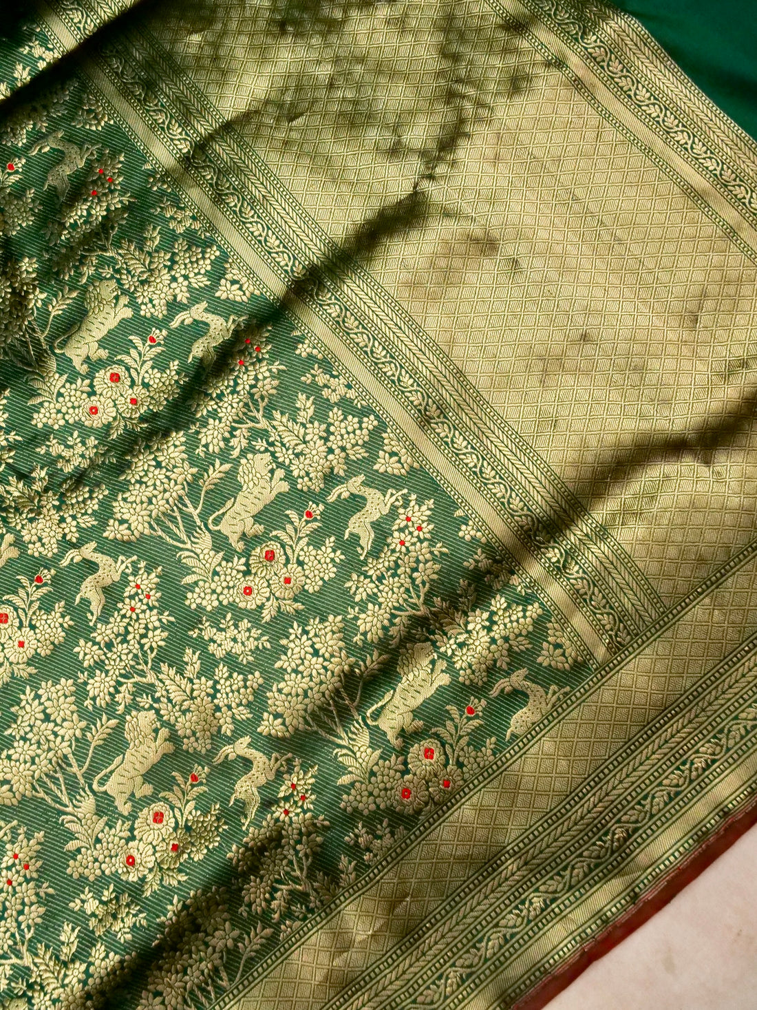 Handloom Banarasi Katan Silk Shikargah Jungle Saree - Khinkhwab