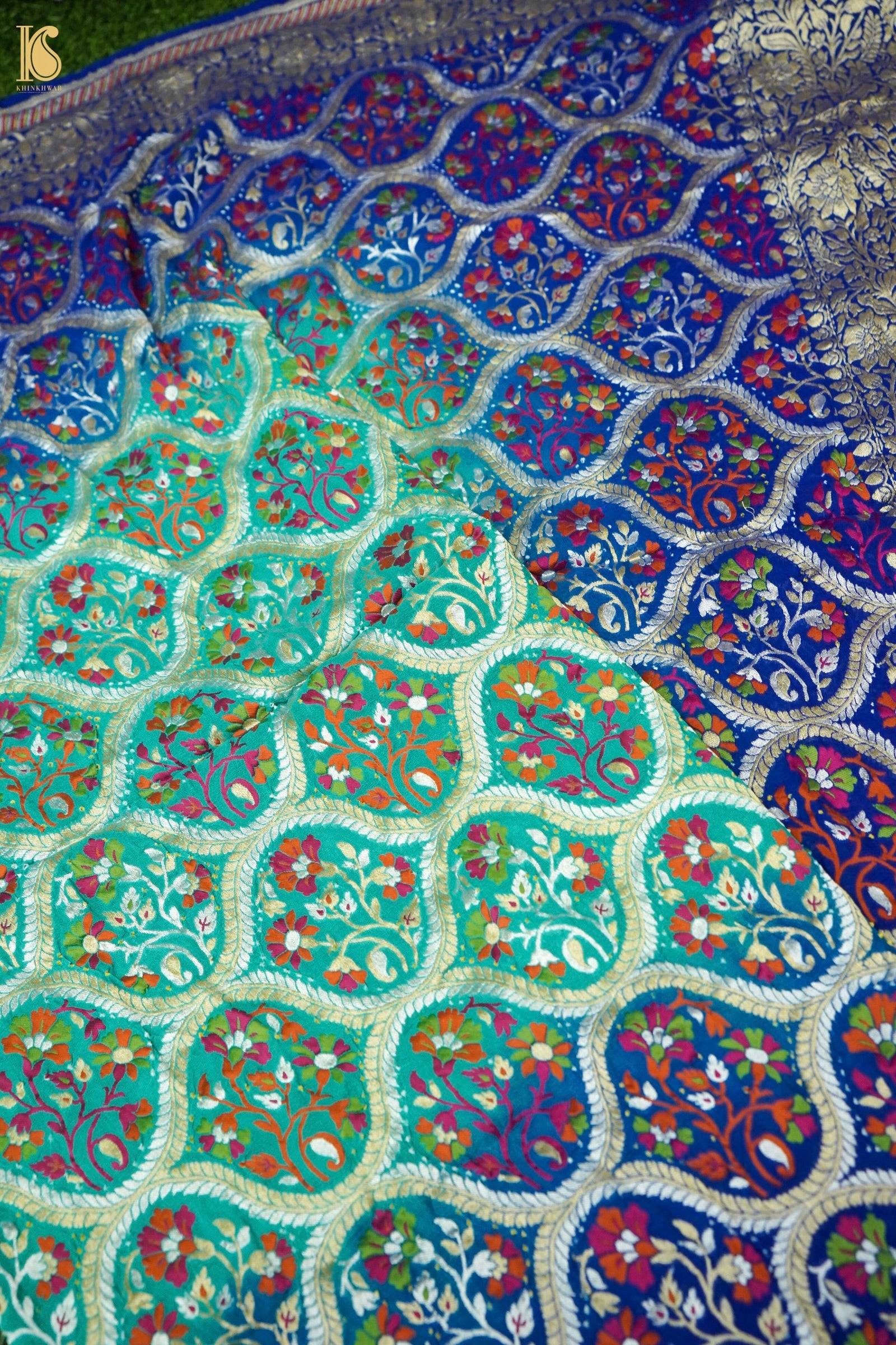 Georgette Banarasi Bandhani Meenakari Dupatta in Royal Blue Aqua