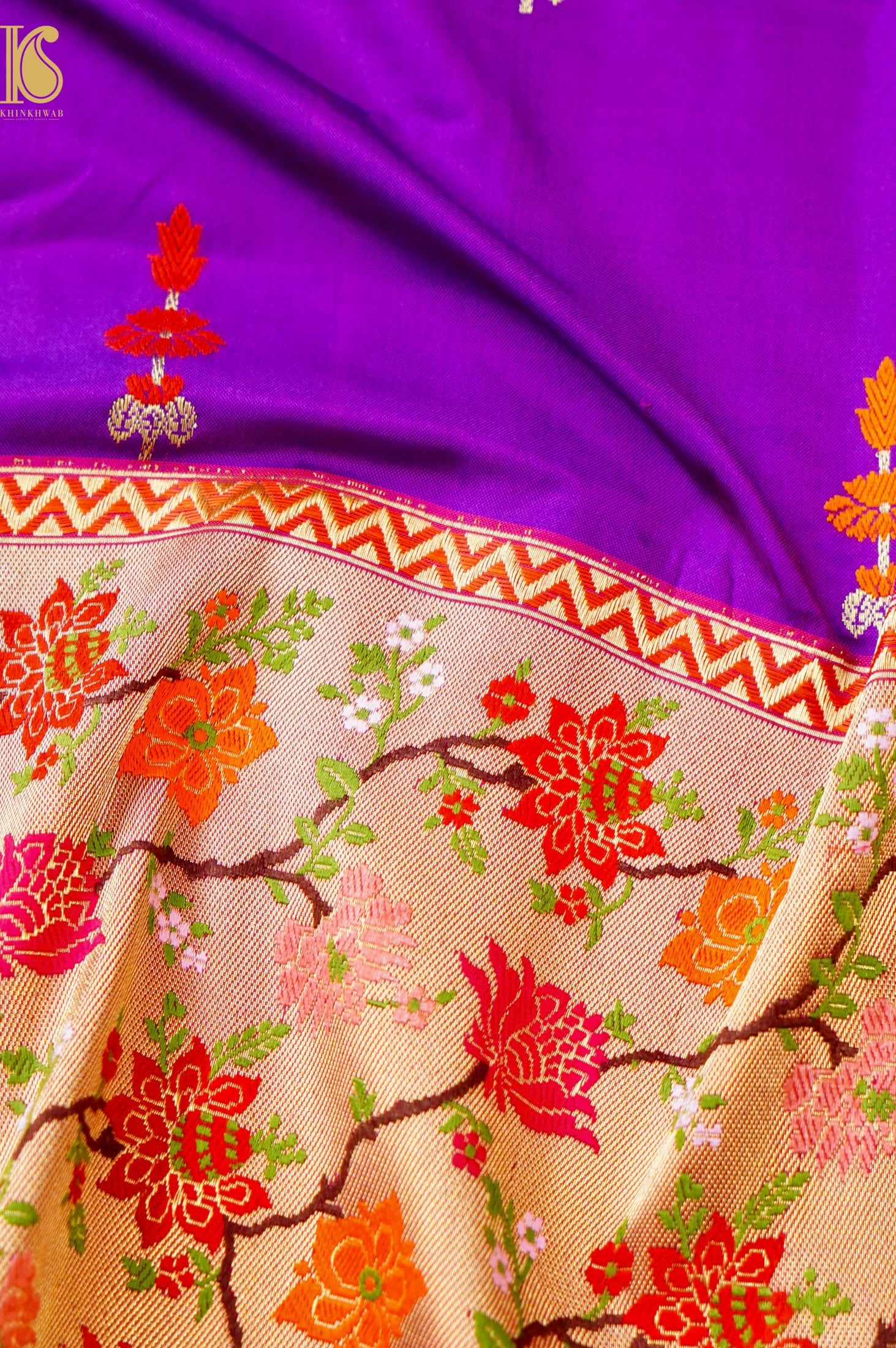 Handloom Banarasi Katan Silk Kadwa Ektara Saree with Meenakari Border