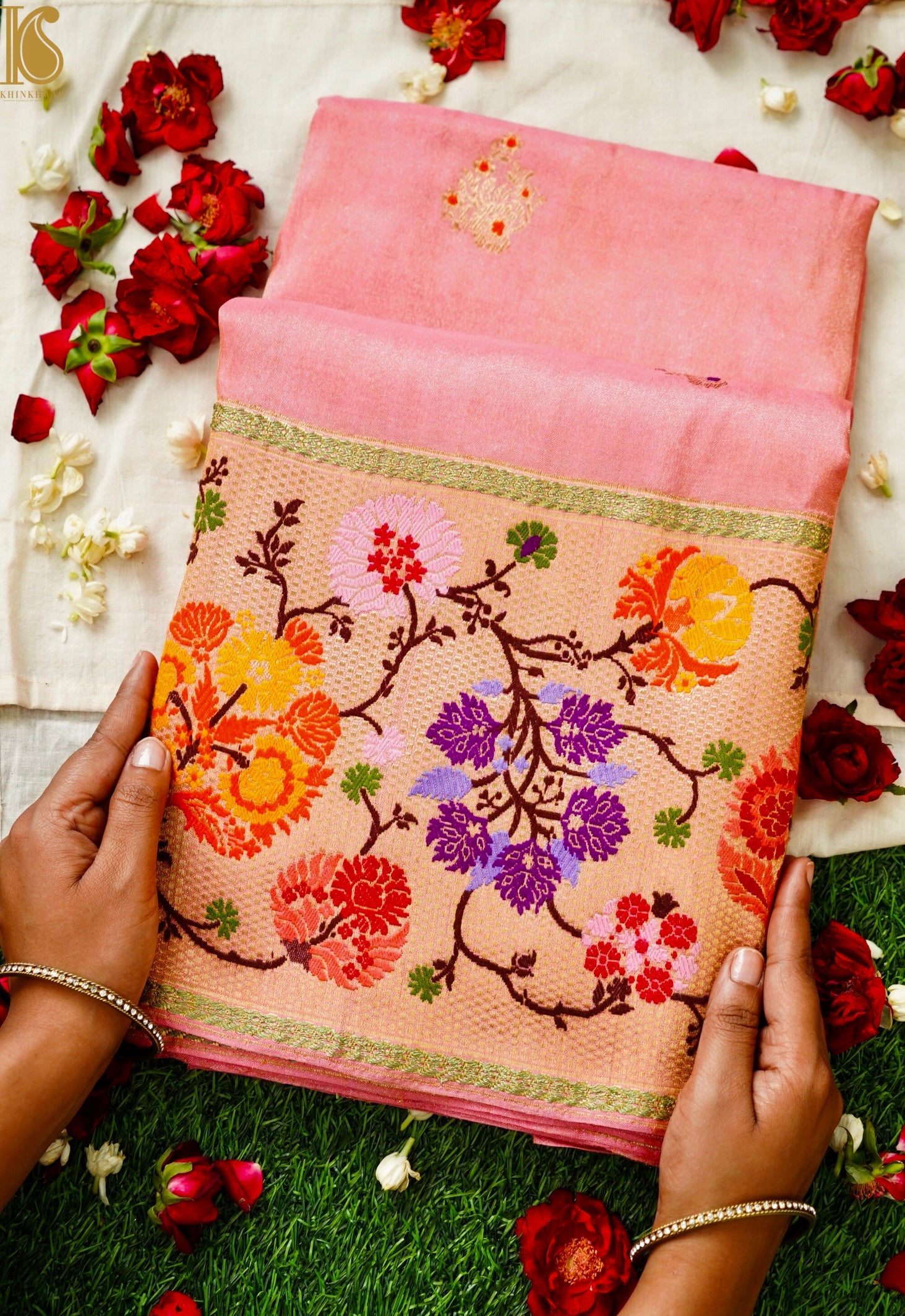 Handloom Banarasi Katan Silk Kadwa Ektara Saree with Meenakari Border