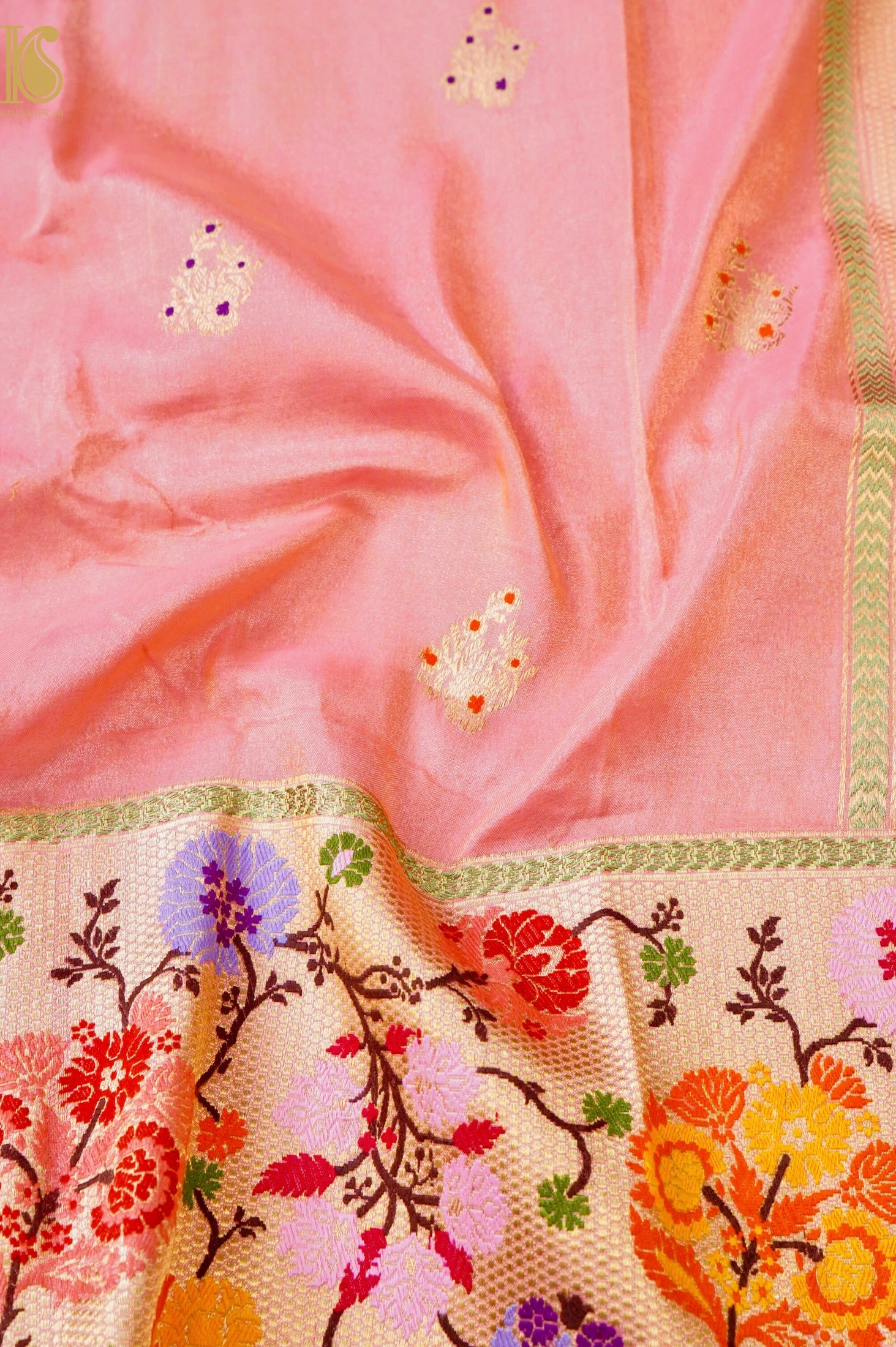 Handloom Banarasi Katan Silk Kadwa Ektara Saree with Meenakari Border