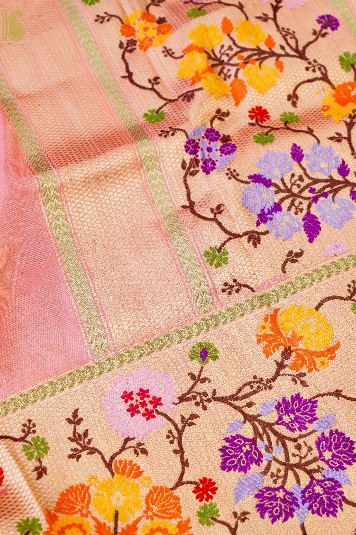 Handloom Banarasi Katan Silk Kadwa Ektara Saree with Meenakari Border