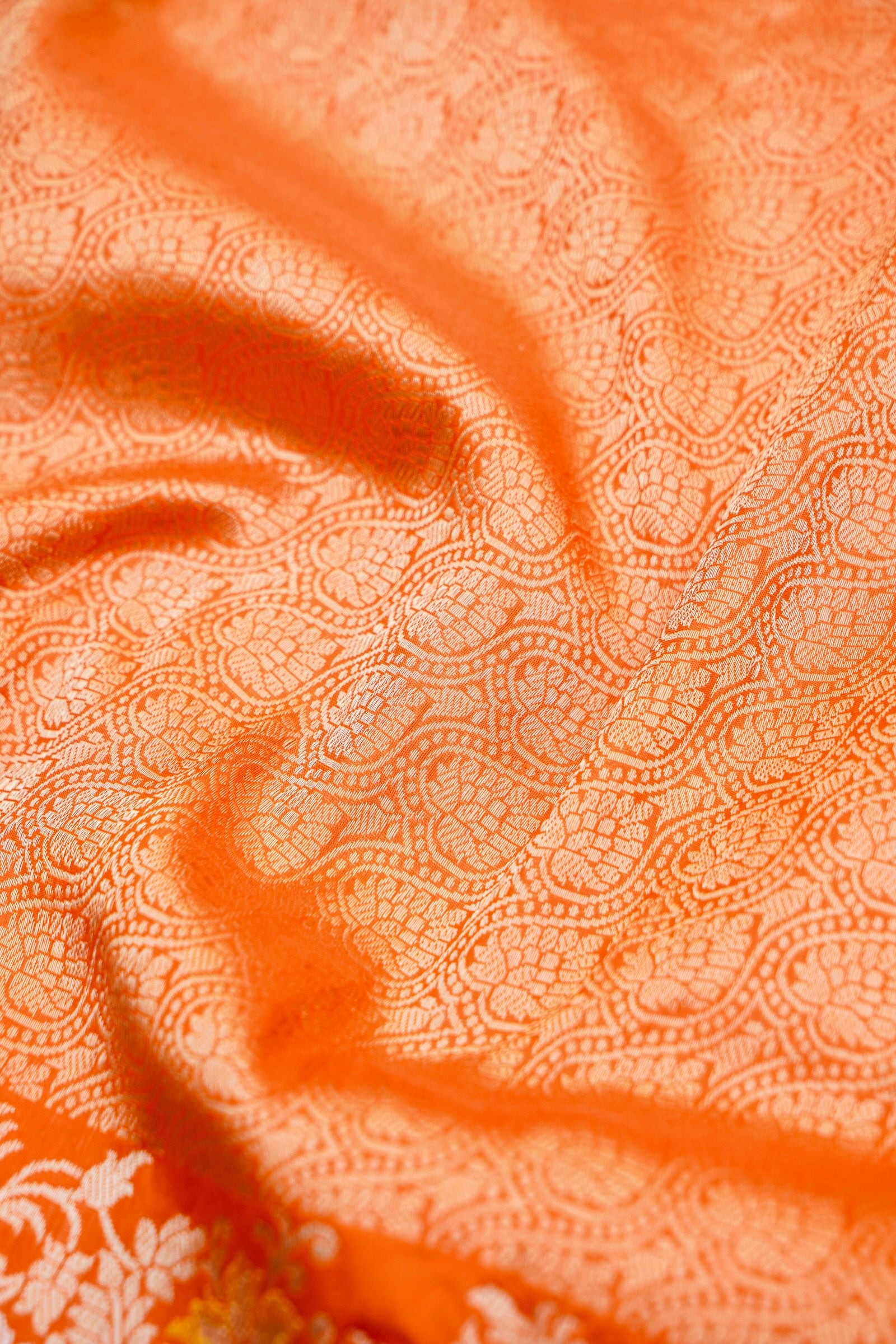 Pure Katan Silk Alfi Tanchoi Banarasi Saree in Peach Orange