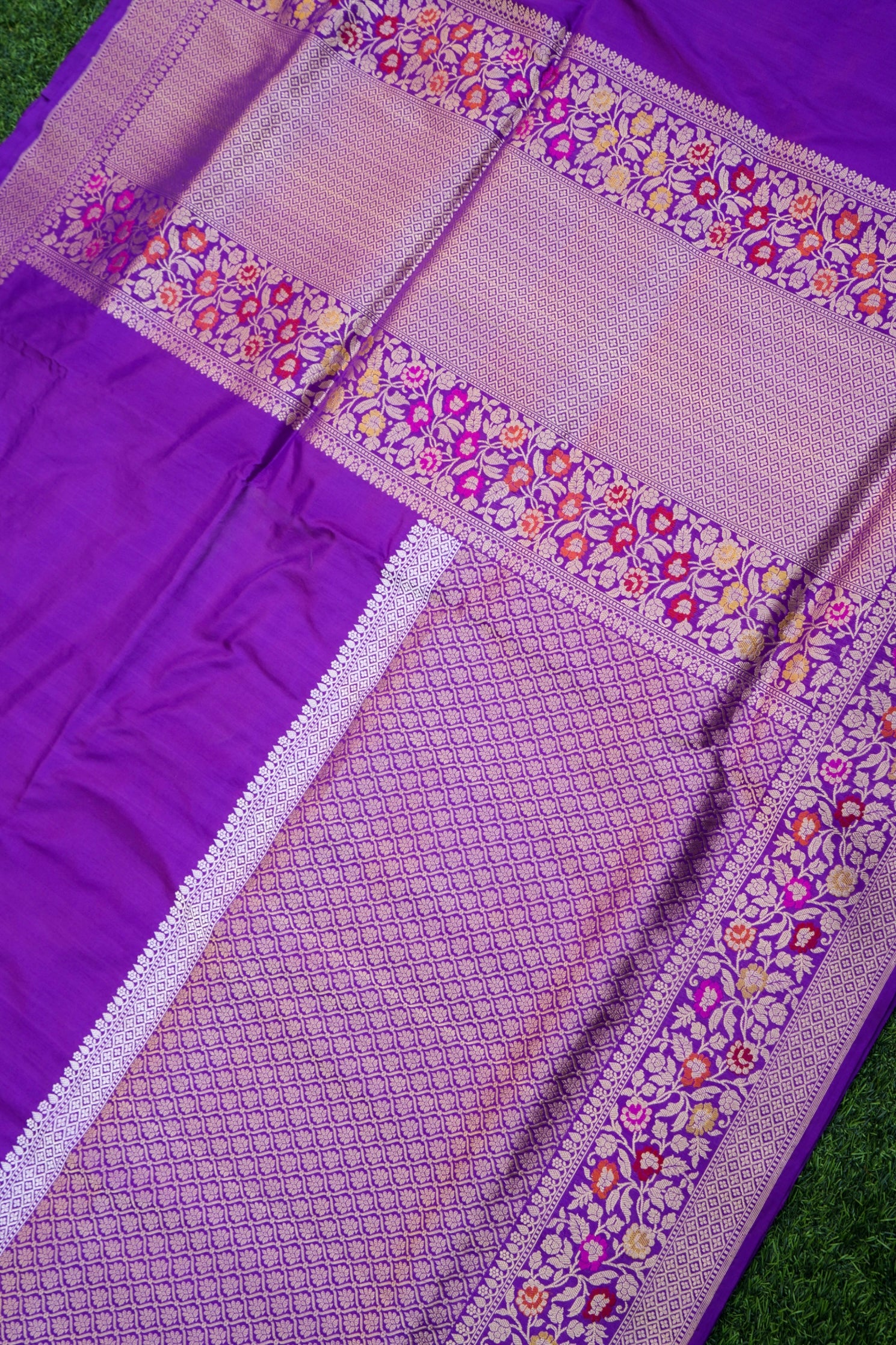 Pure Katan Silk Alfi Meenakari Phulwar Border Banarasi Saree in Royal Purple