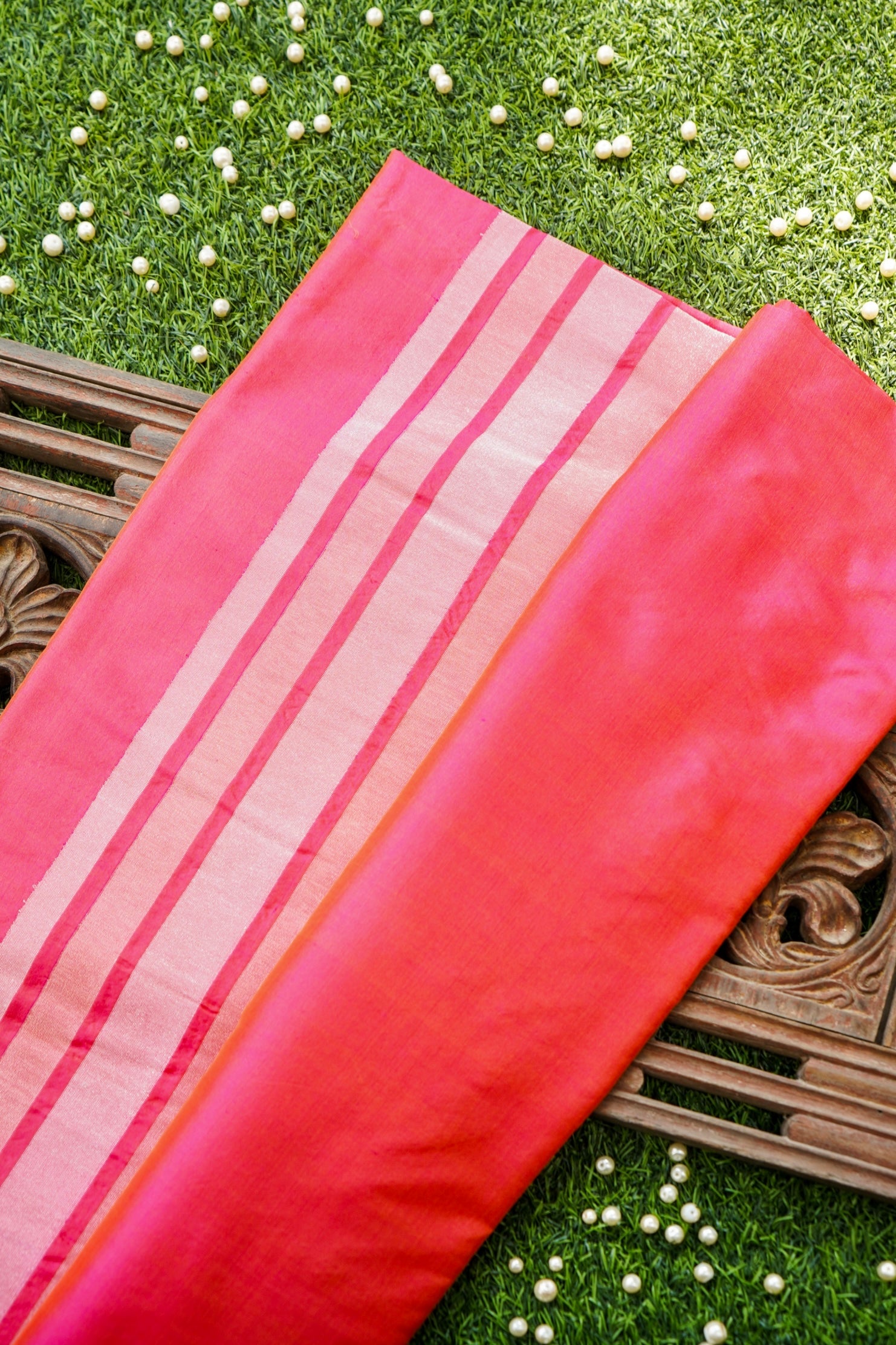 Pure Katan Silk Salaidar Zari Stripe Banarasi Saree in Hot Pink