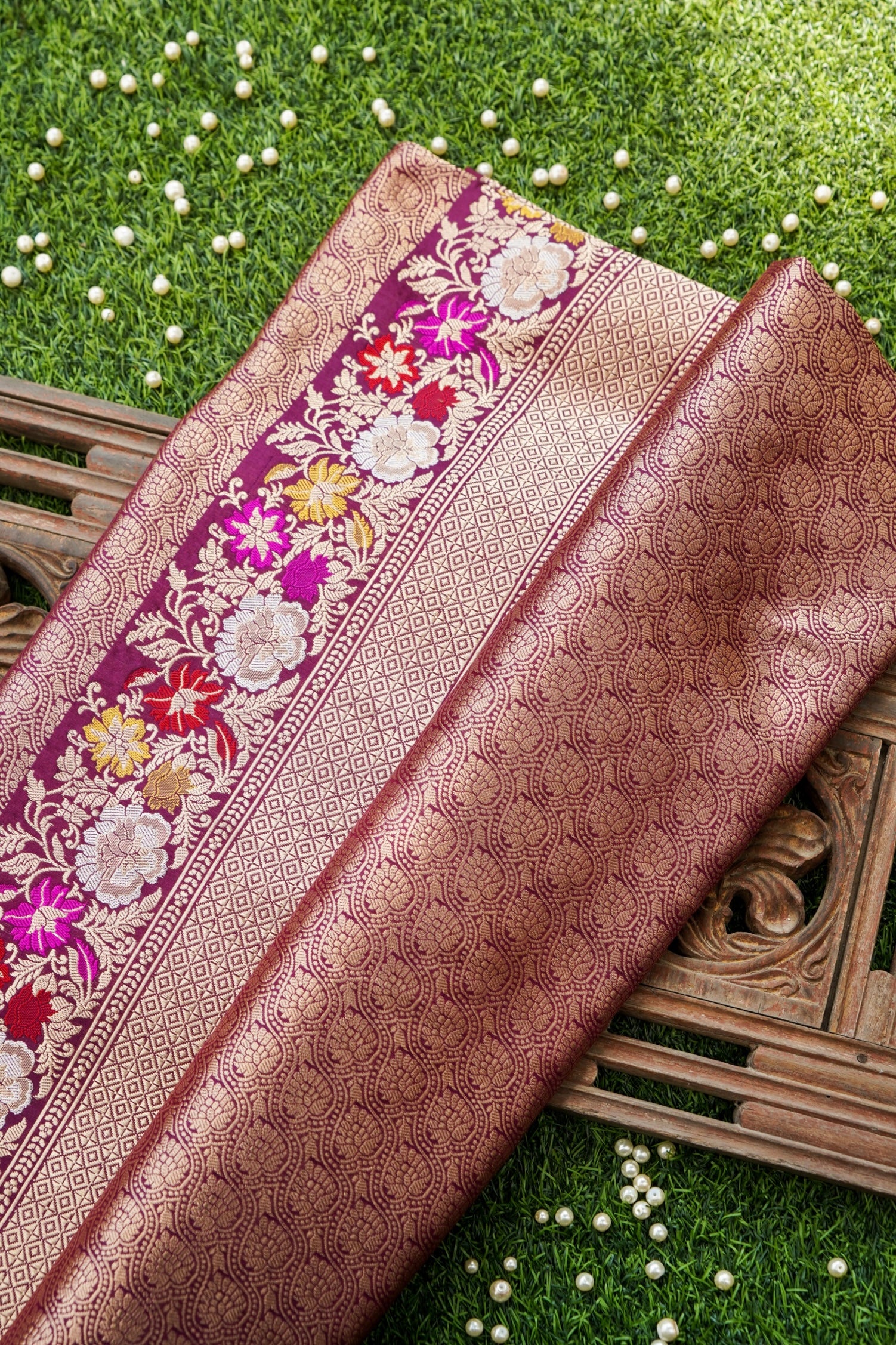 Decorative fabric with floral patterns on a textured surface