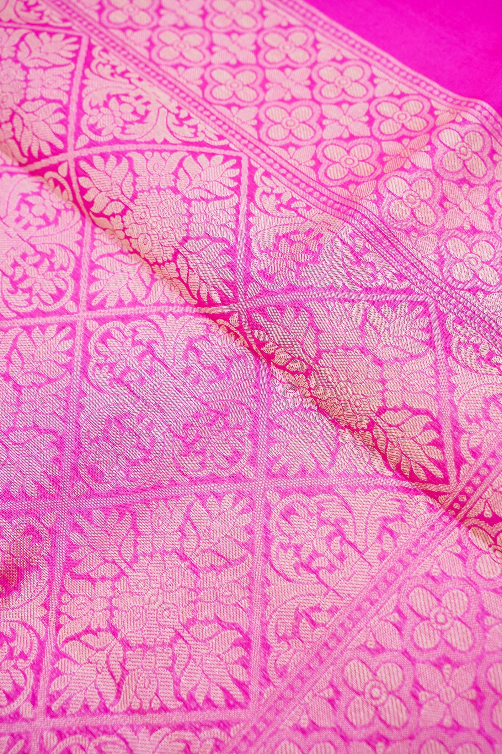 Pure Kora Silk Ektara Jamdani Banarasi Saree in Rani Pink