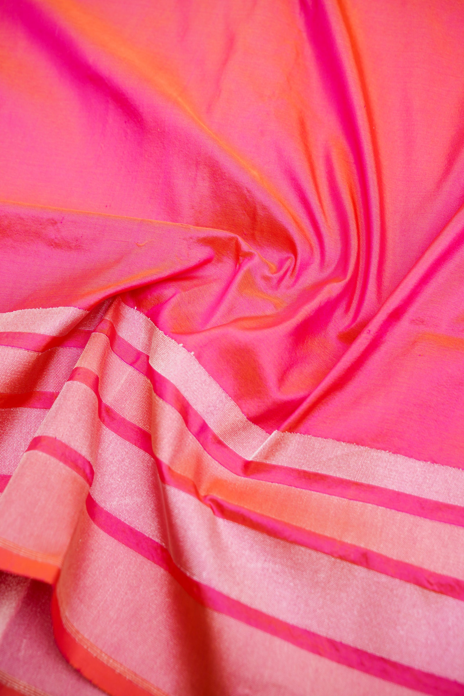 Pure Katan Silk Salaidar Zari Stripe Banarasi Saree in Hot Pink