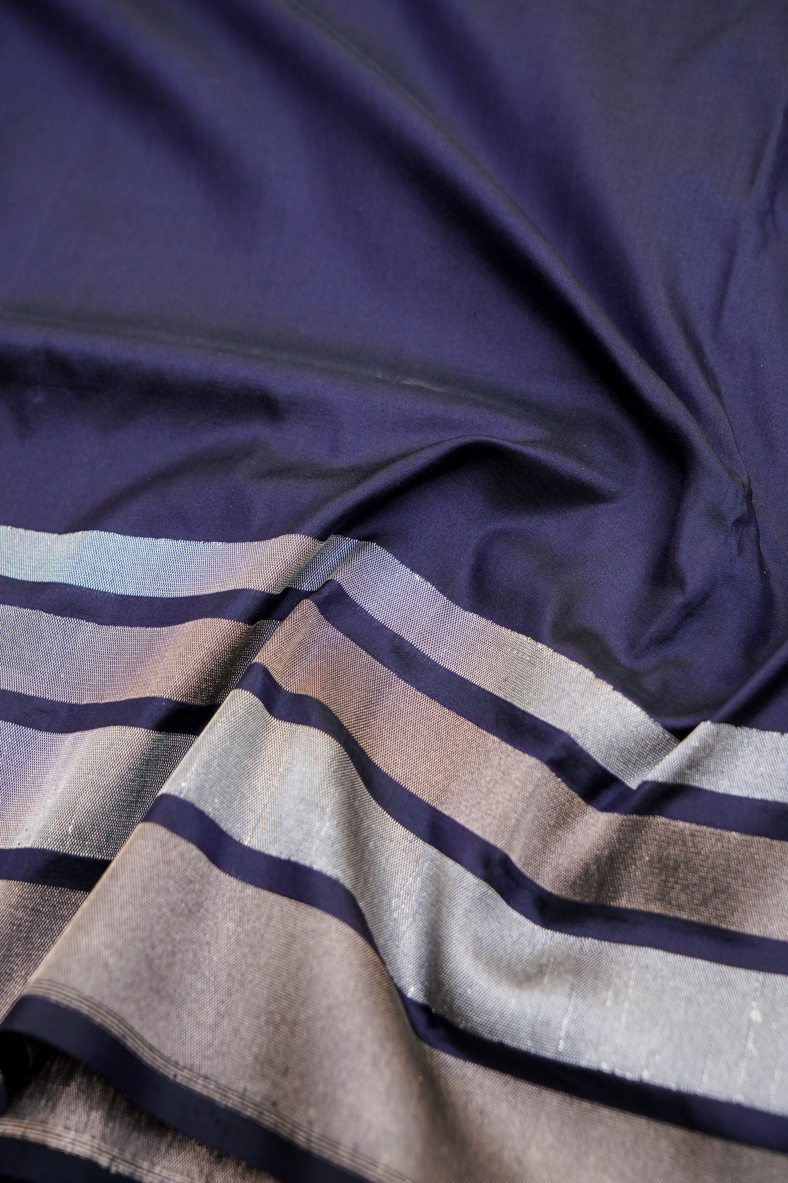 Pure Katan Silk Salaidar Zari Stripe Banarasi Saree in Navy Blue