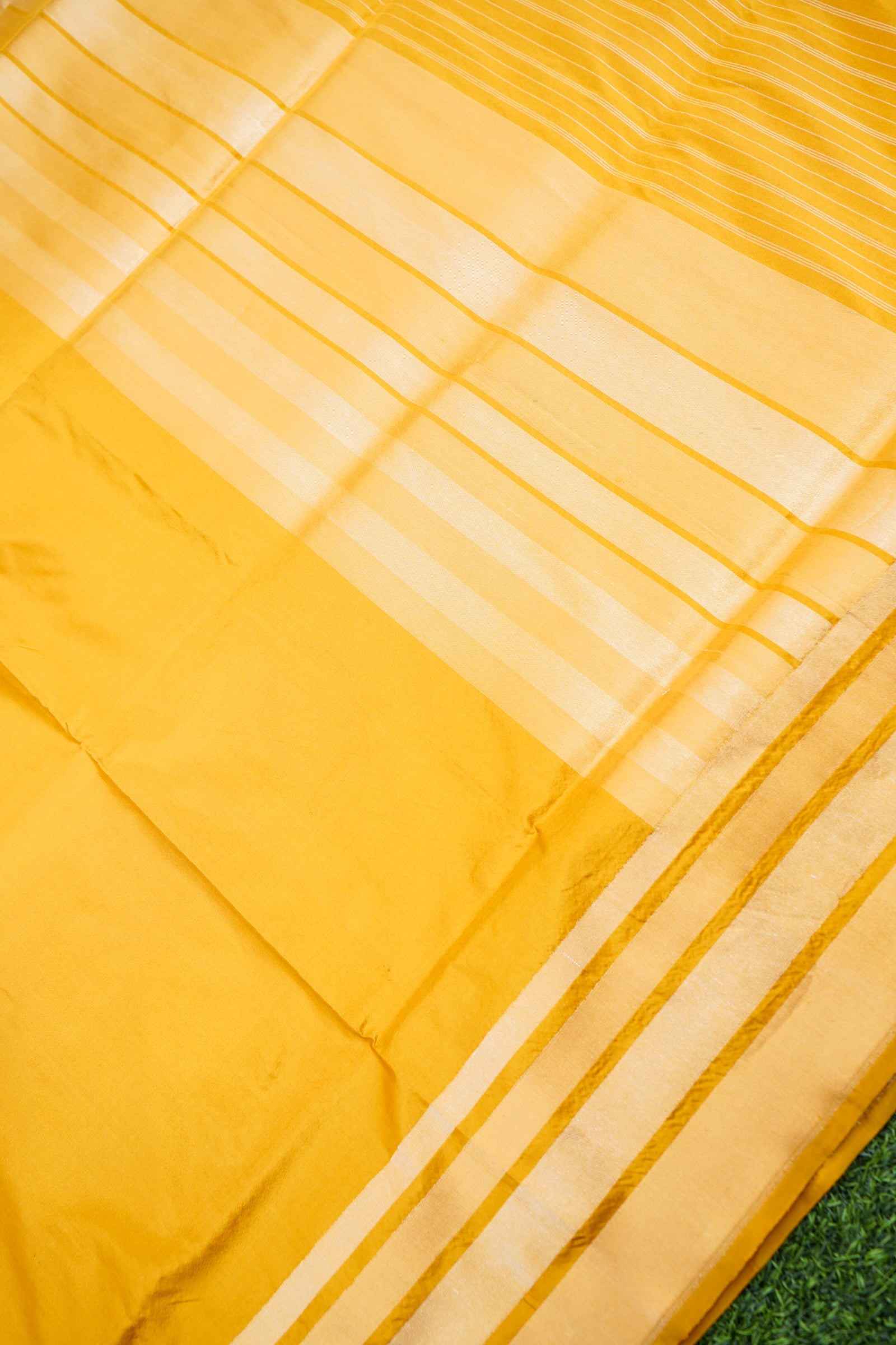 Pure Katan Silk Salaidar Zari Stripe Banarasi Saree in Marigold Yellow