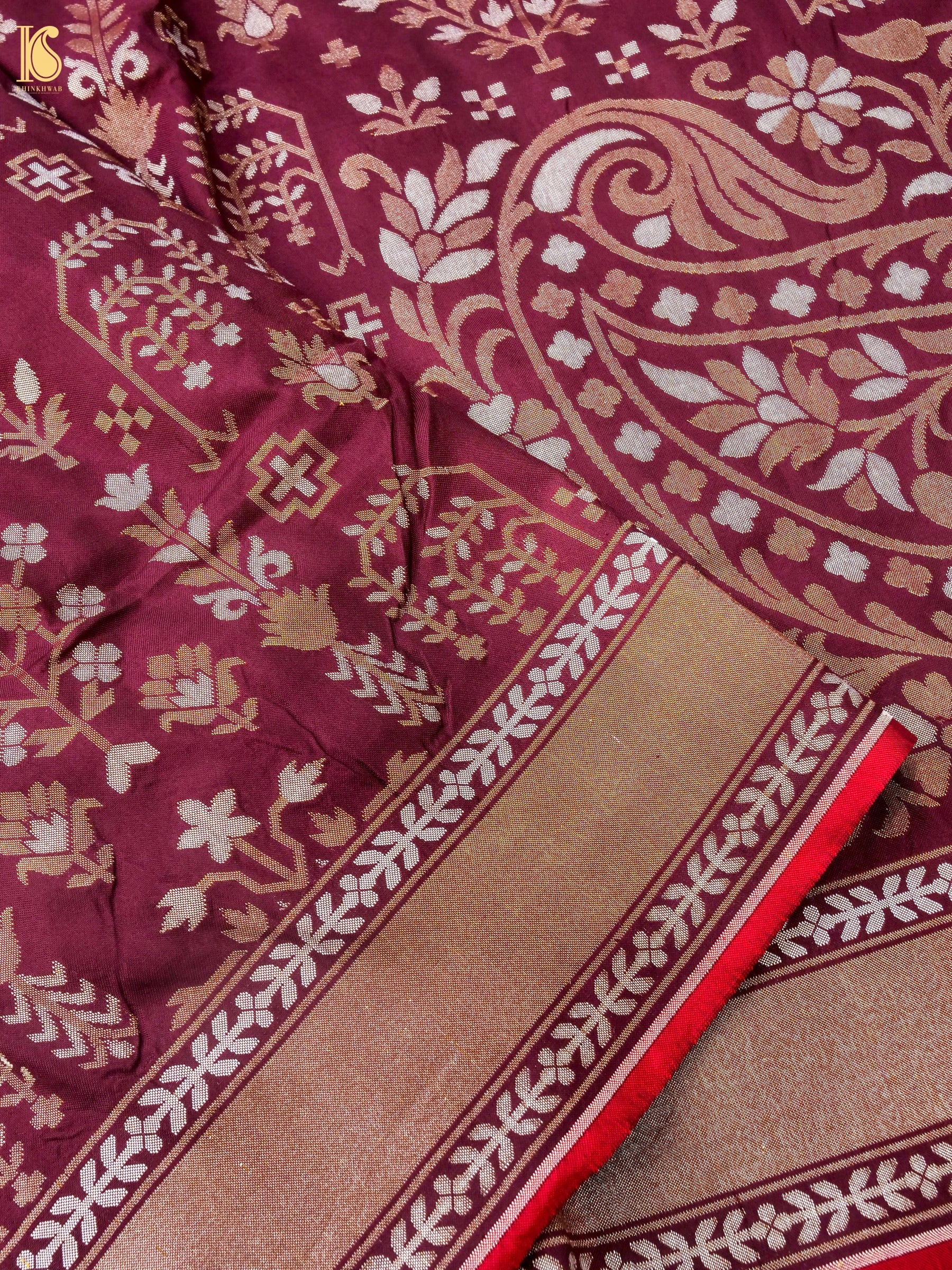 Banarasi Katan Silk Jamdani Saree in Wine Maroon