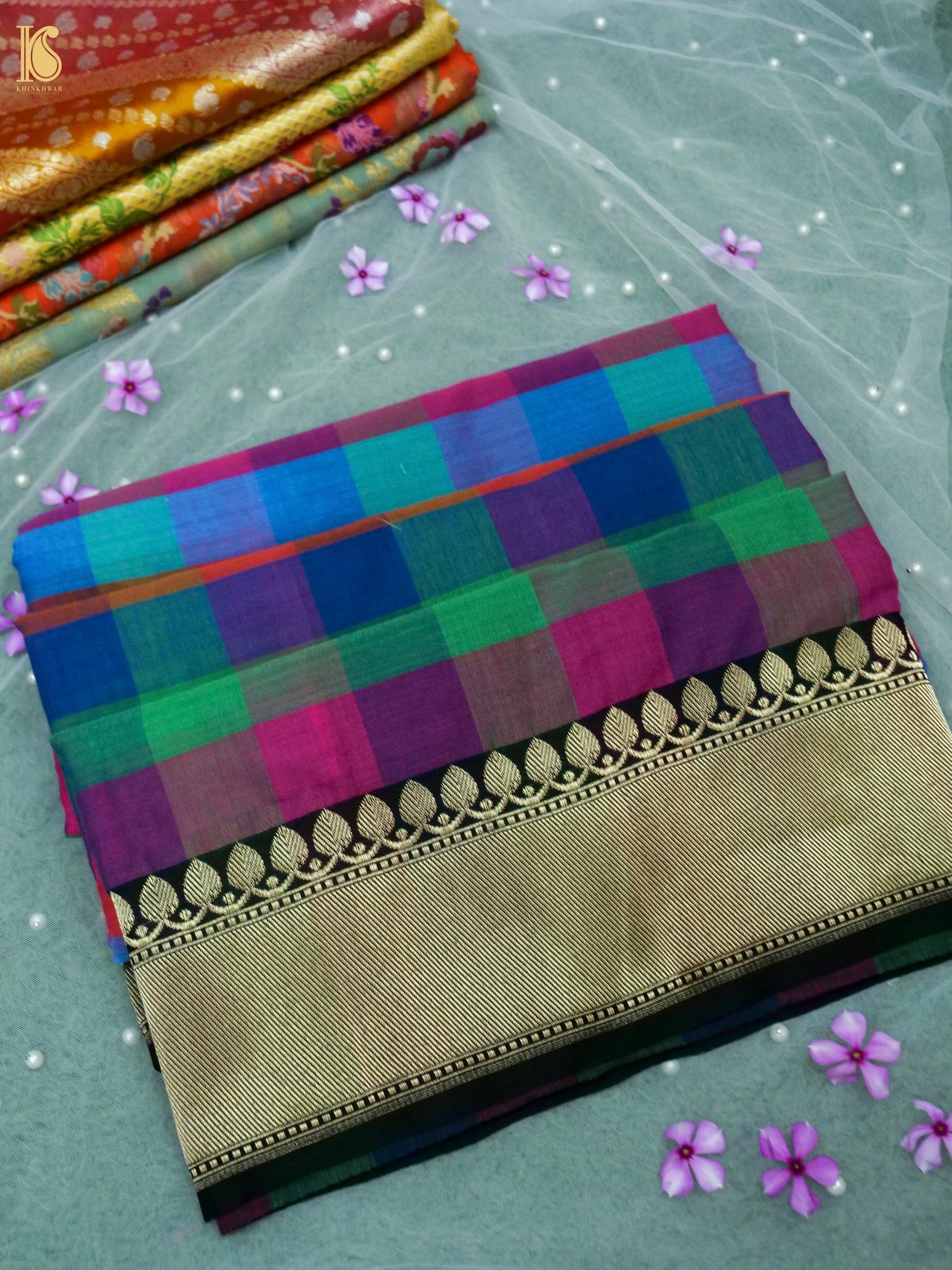 Banarasi Cotton Handwoven Saree in Multicolour Checks