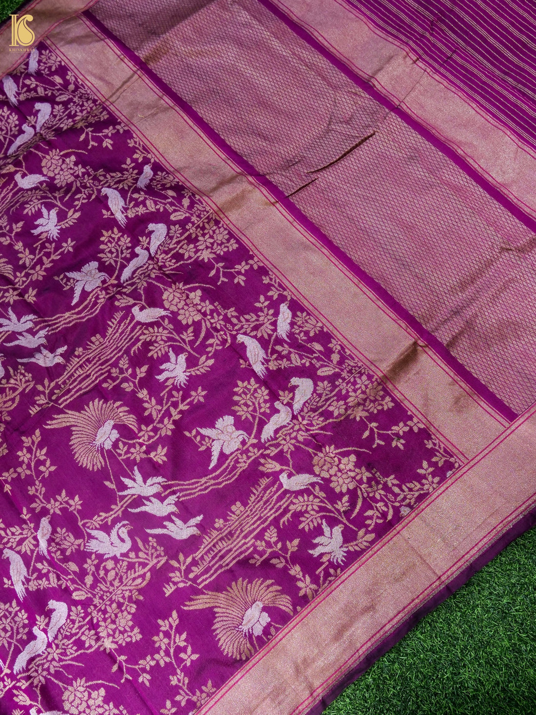 Handwoven Banarasi Katan Silk Dupatta in Mulberry Purple - Bulbul