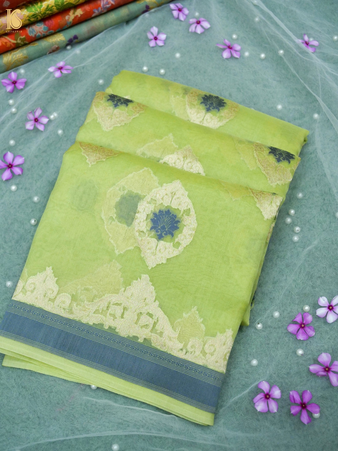 Banarasi Organza Silk Kadwa Handwoven Saree in Lime Green