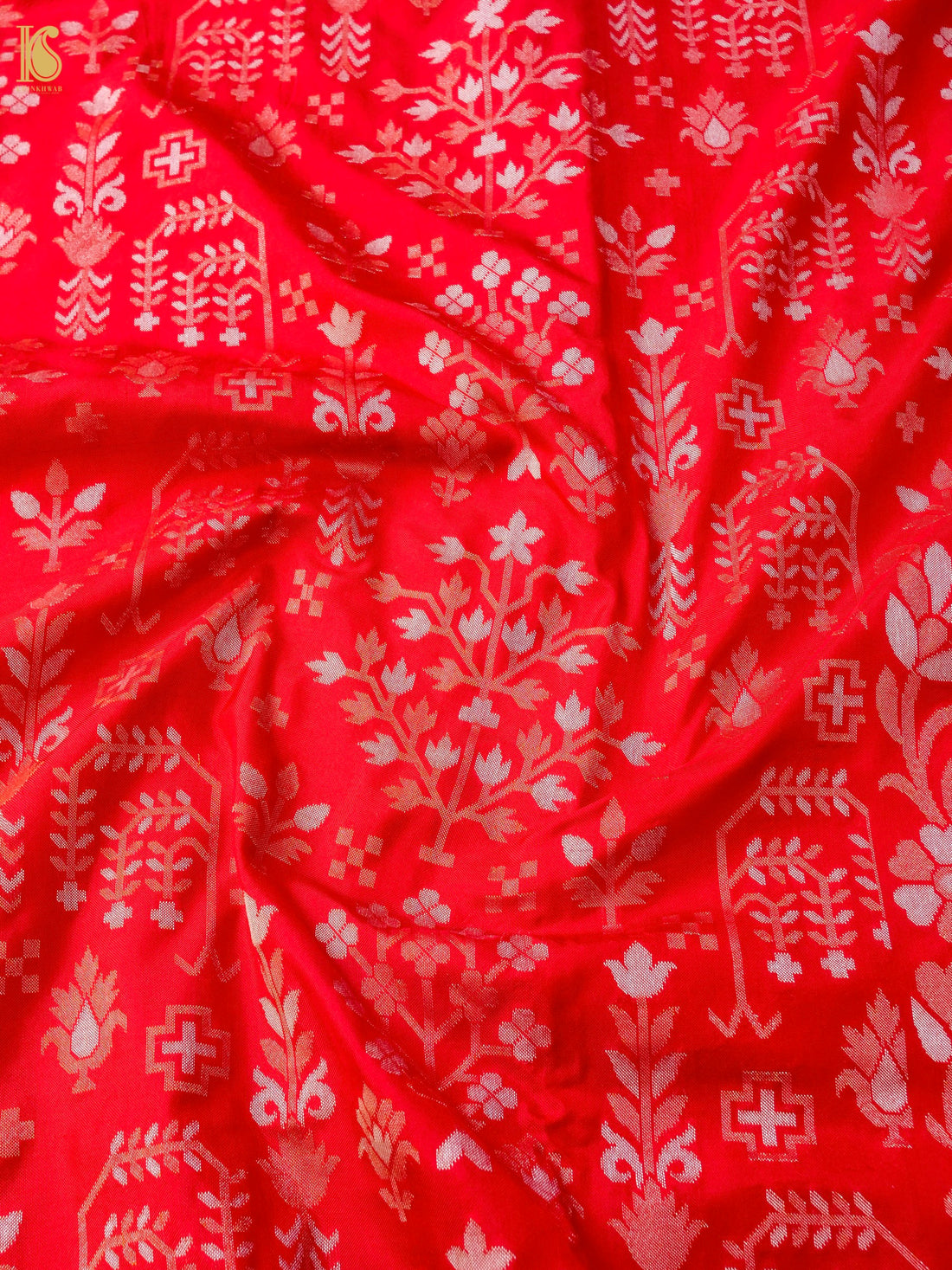 Banarasi Katan Silk Jamdani Saree in Tomato Red