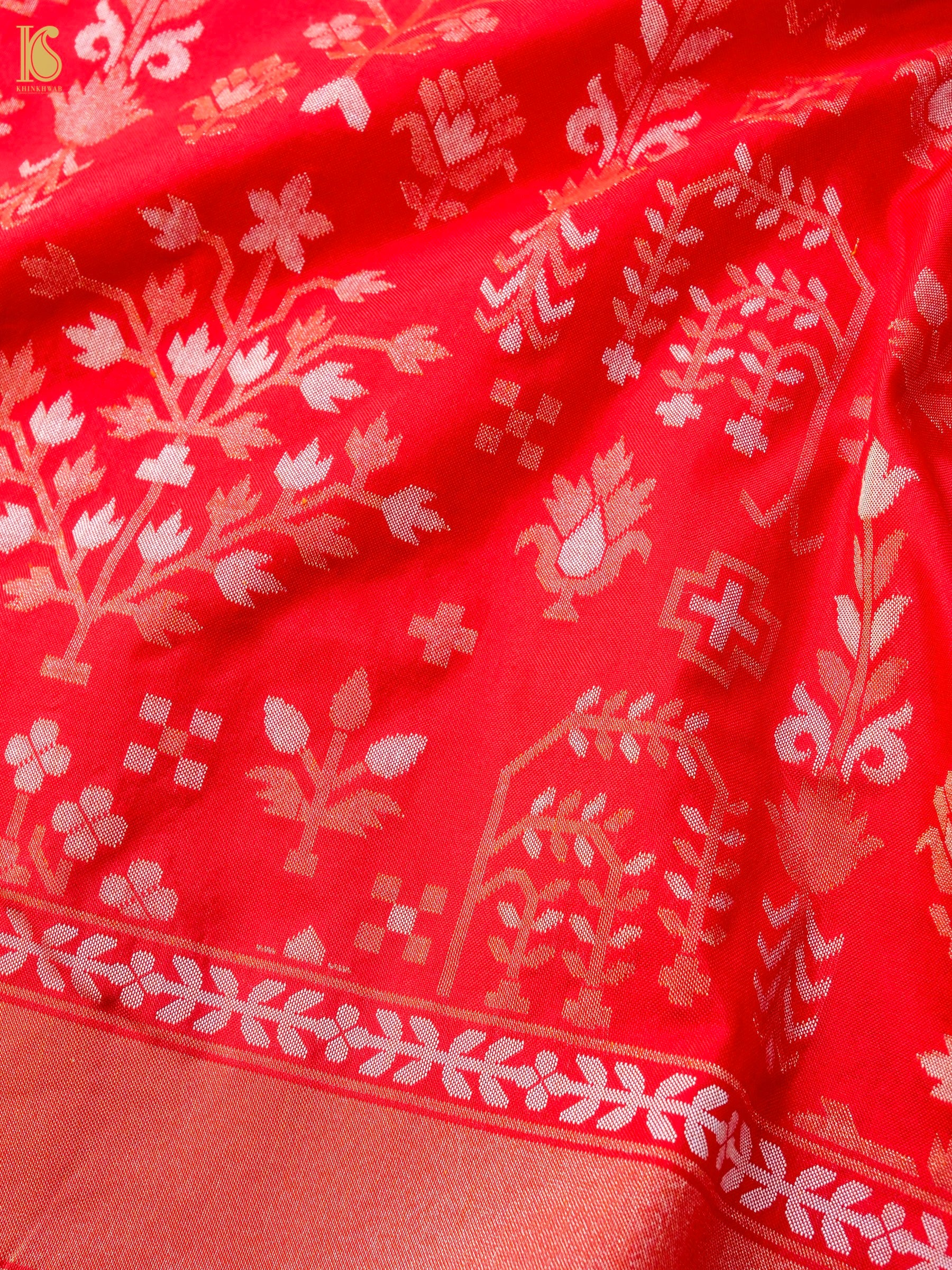 Banarasi Katan Silk Jamdani Saree in Tomato Red