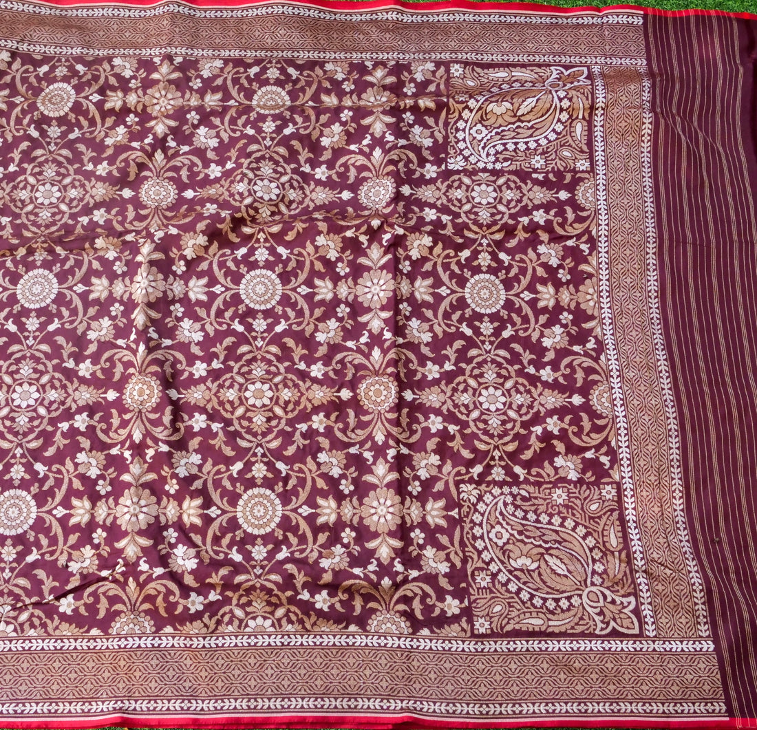 Banarasi Katan Silk Jamdani Saree in Wine Maroon