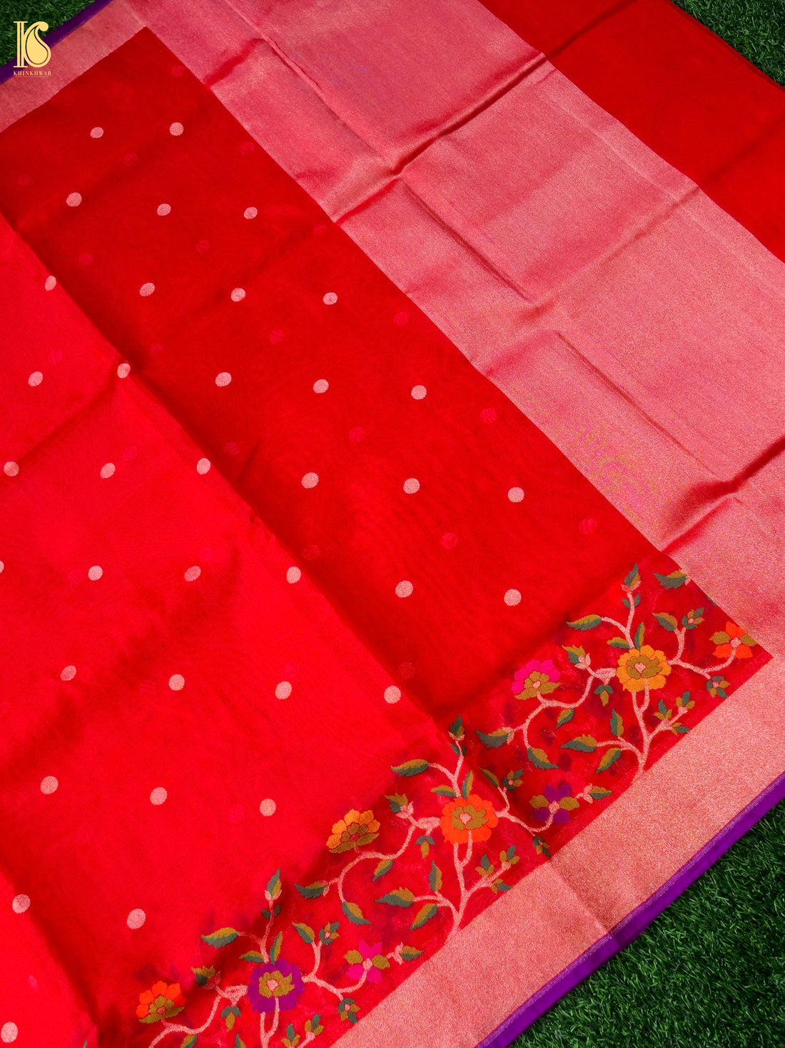 Banarasi Kora Silk Ektara Jamdani Saree in Tomato Red