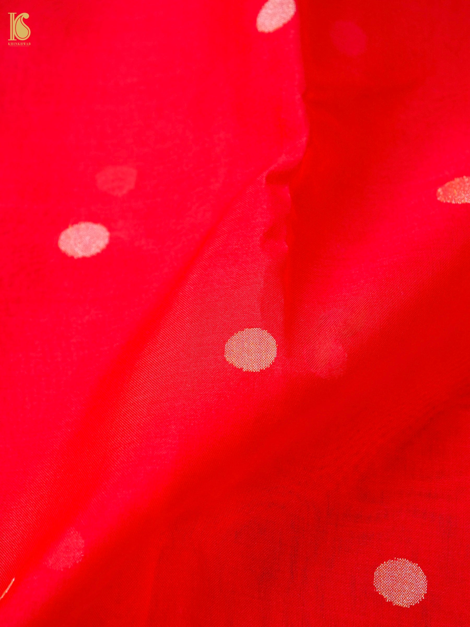 Banarasi Kora Silk Ektara Jamdani Saree in Tomato Red