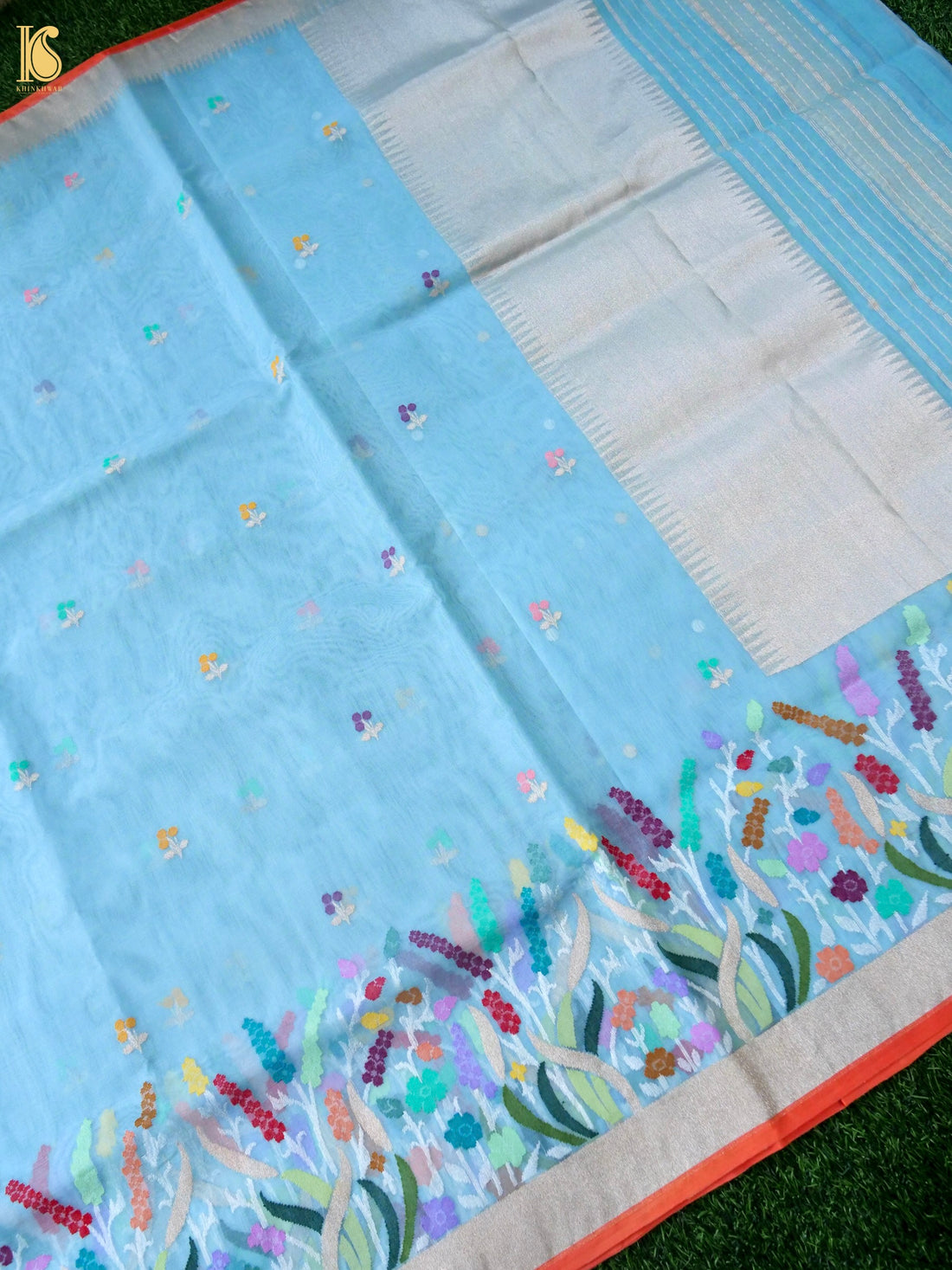 Banarasi Kora Silk Ektara Jamdani Saree in Sky Blue